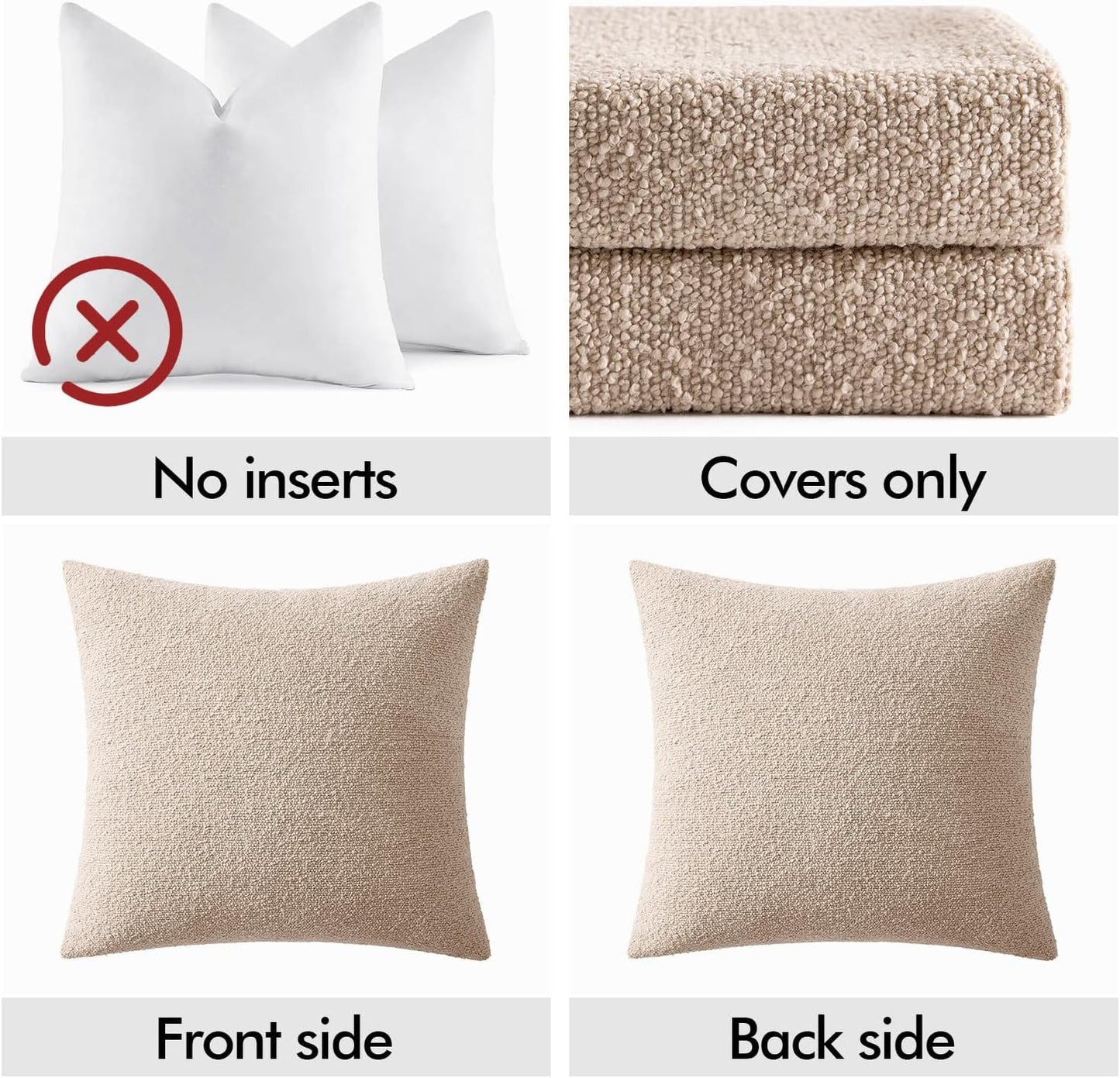 Textured Boucle Throw Pillow Covers Soft Accent Solid Cushion Cases / Oatmeal / 20 x 12 / Set of 2