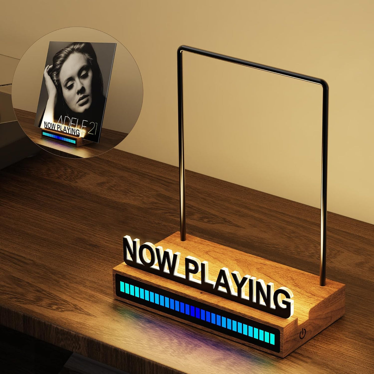 Now Playing Vinyl Record Stand, Light Up Vinyl Record Display Stand with RGB Sound Control Pickup Rhythm Lights Bar