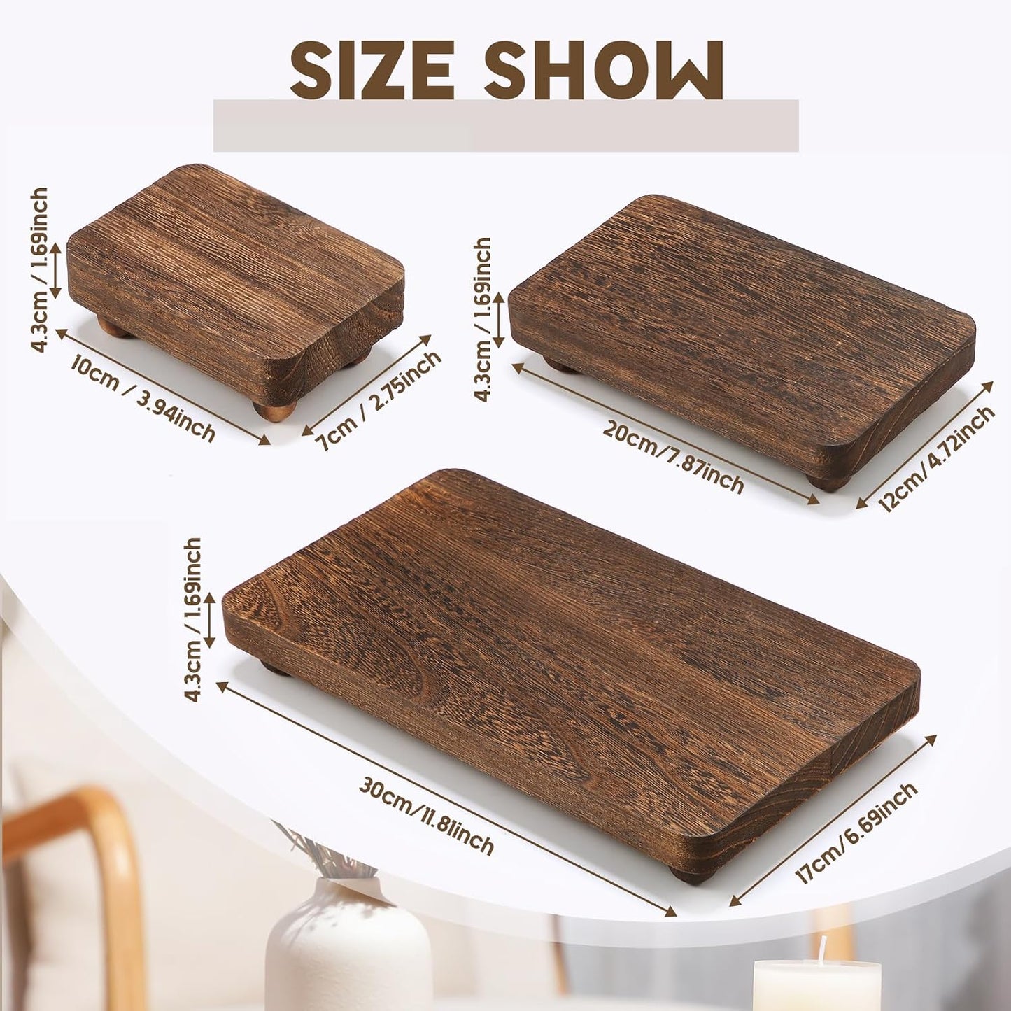 Wooden Risers for Display Pedestal Stand Wooden for Decor Farmhouse / Brown / 12 x 6.7 / Set of 3