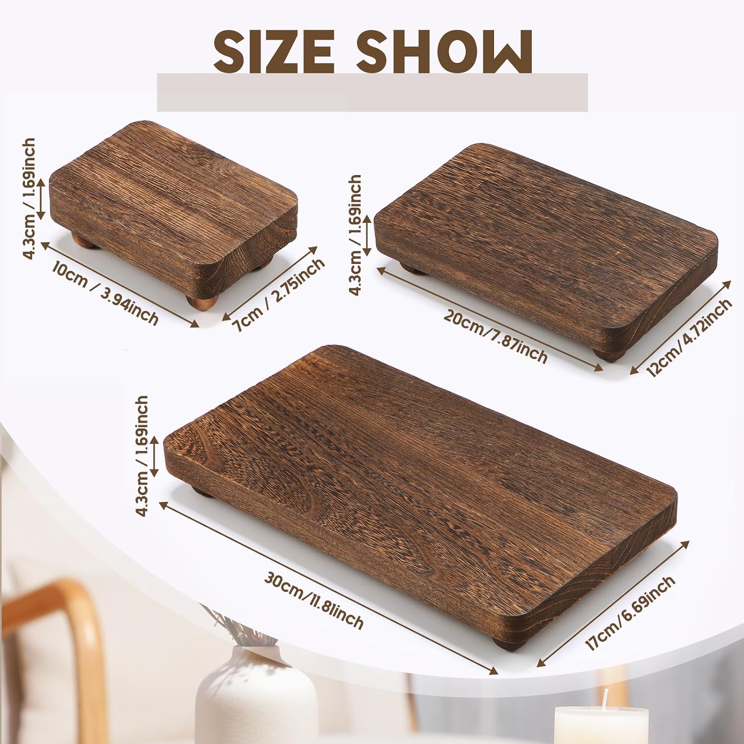 Wooden Risers for Display Pedestal Stand Wooden for Decor Farmhouse / Brown / 12 x 6.7 / Set of 3
