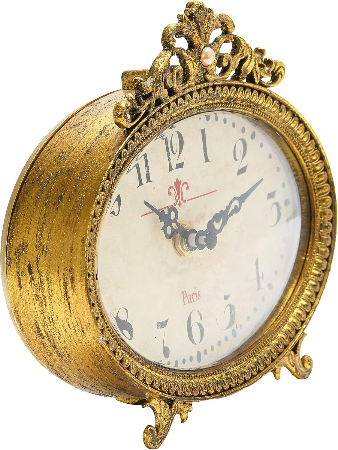 Creative Co-Op Distressed Pewter Mantel Clock, Gold Finish