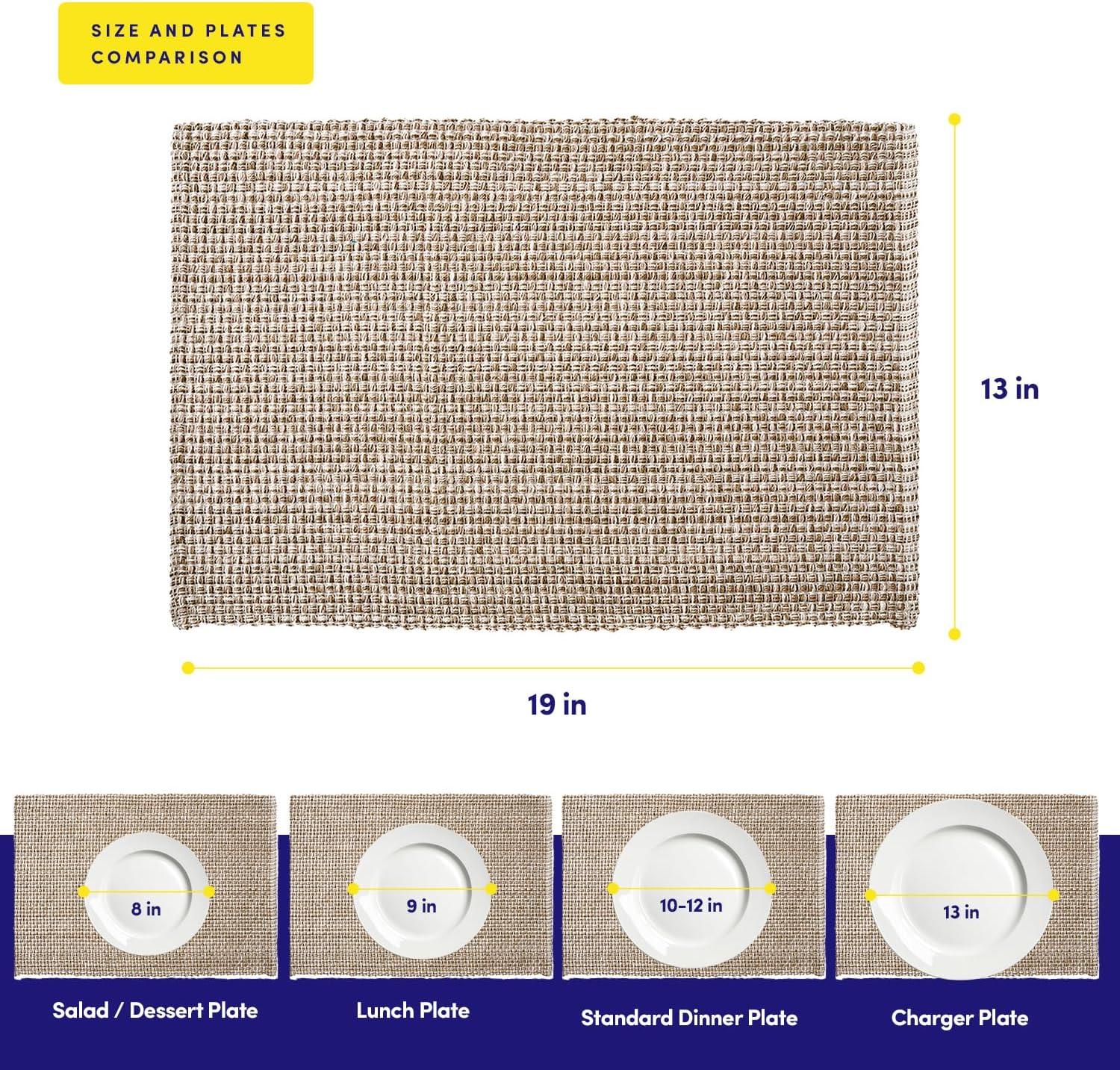 Sweet Home Collection 100% Cotton Placemats for Dining Room Rectangle Two Tone Woven Fabric 13" x 19" Soft Durable