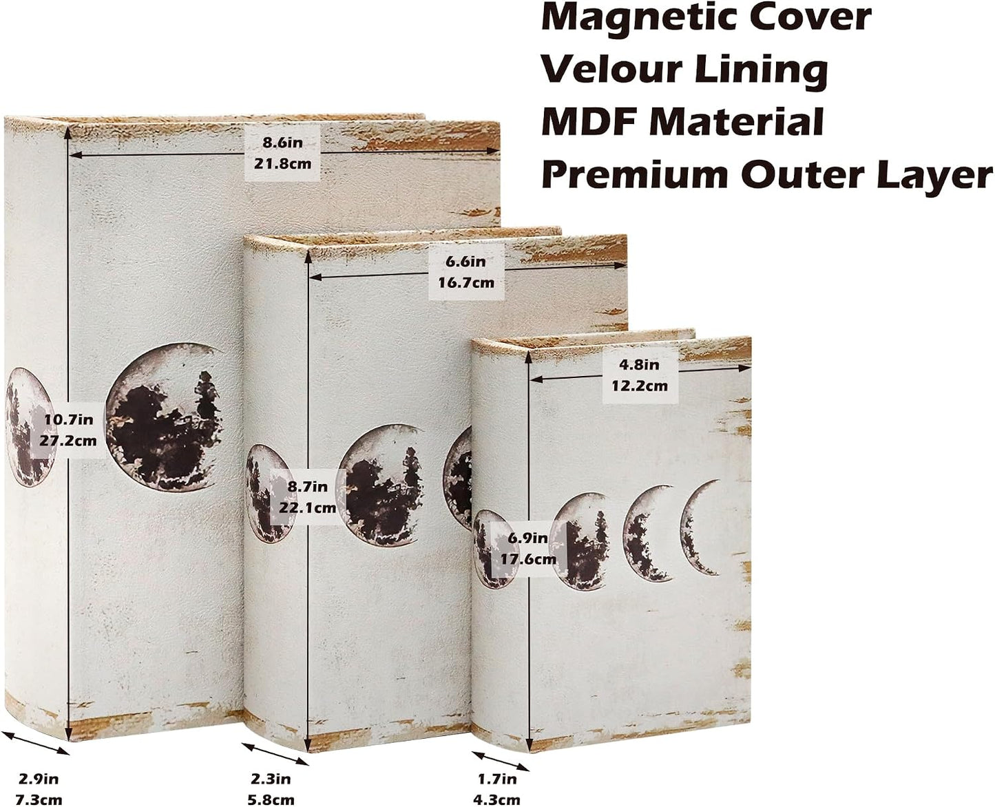 Vintage Style Fake Book Storage Organizers in 11 / Moon / Set of 3