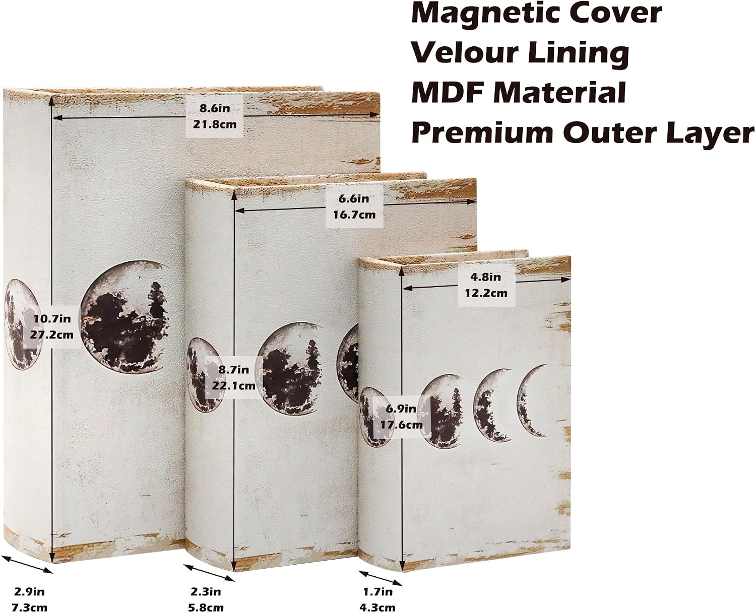 Vintage Style Fake Book Storage Organizers in 11 / Moon / Set of 3