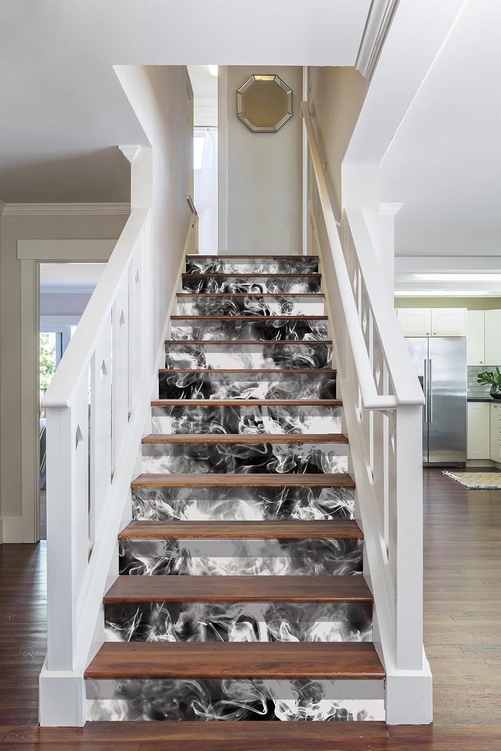 Peel and Stick Removable Novelty White Smoke Risers Stairs / Gss080 / / SET / Black / Set of 12