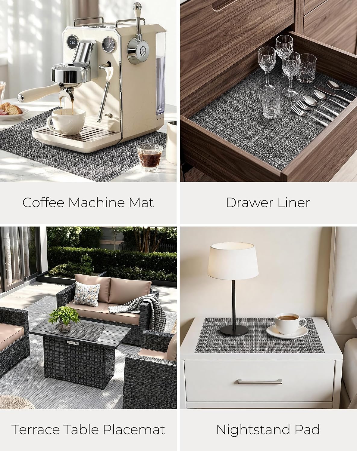 Leetaltree Woven Vinyl Placemats Set of 8, Charcoal Gray | High Density, Basketweave Woven, Stain Resistant, Easy to