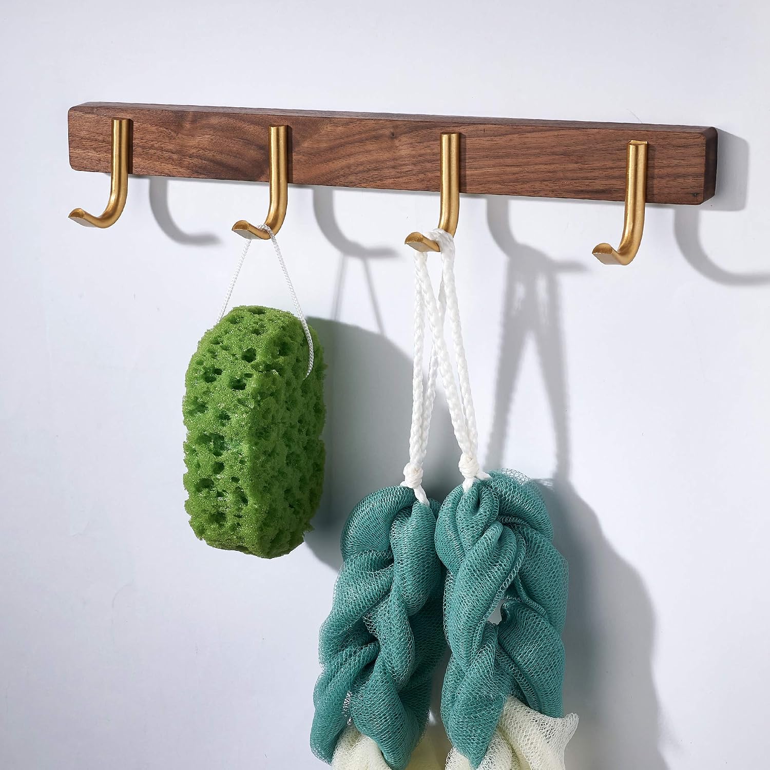 Wall Mounted Coat Rack, Metal Wood with 4 Hooks | Entryway Hanging, For Coat, Scarf, Bag, Towel, Key, Cap, Hat, Walnut