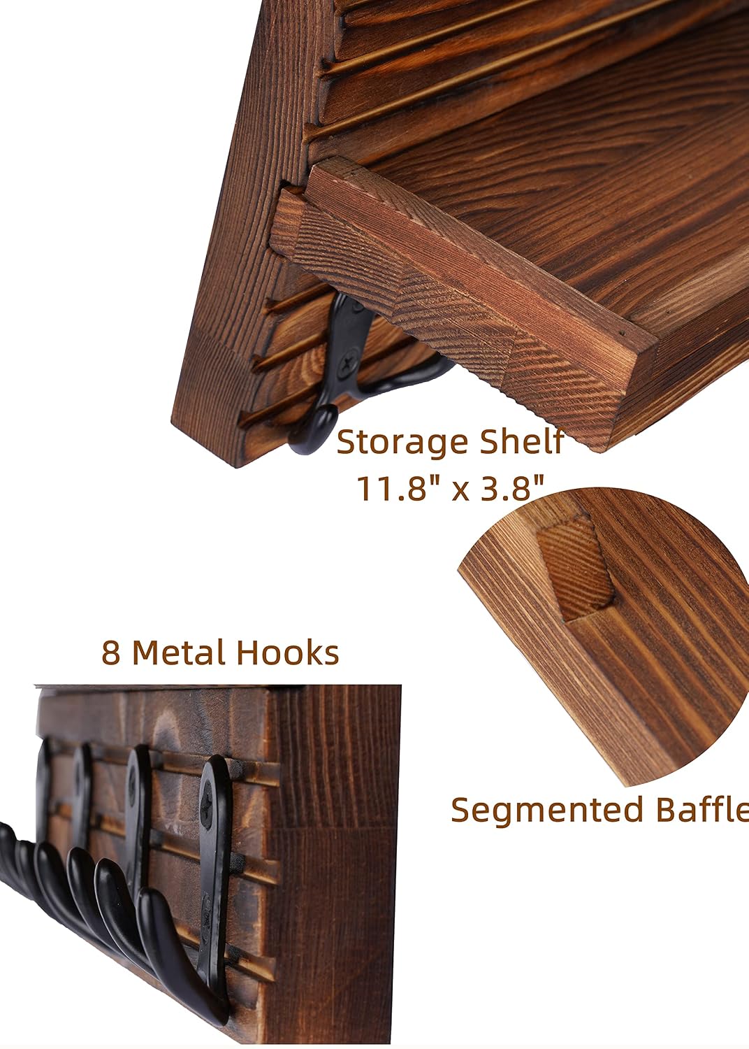 Easy Install Natural Wooden Key and Mail Holder / Brown