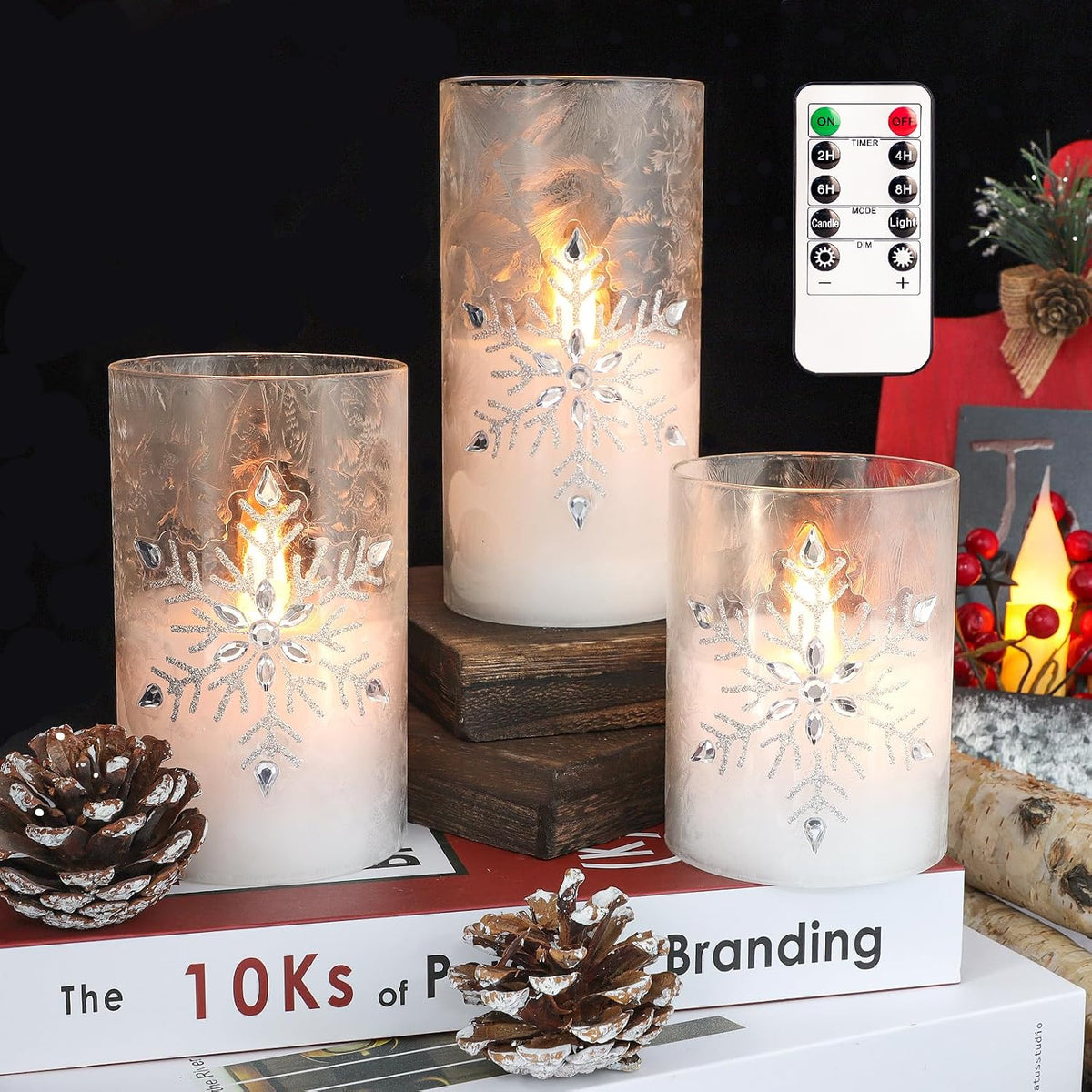 Crystal Club Christmas Flameless Candles, Battery Powered LED Candles