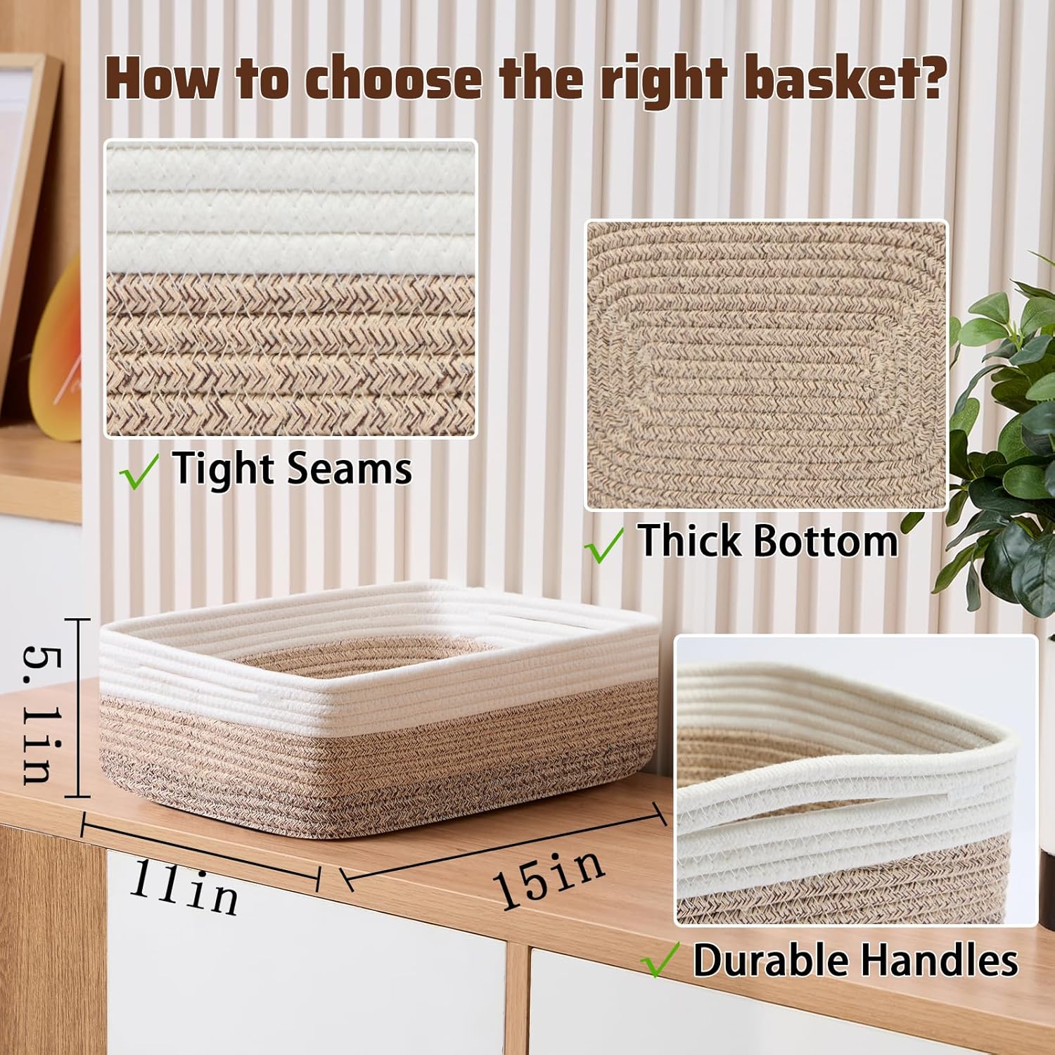 Rope Woven Storage Bins / L15xw11xh5.1 / Gradient Brown / 15 x 11 x 5.1 / Set of 2