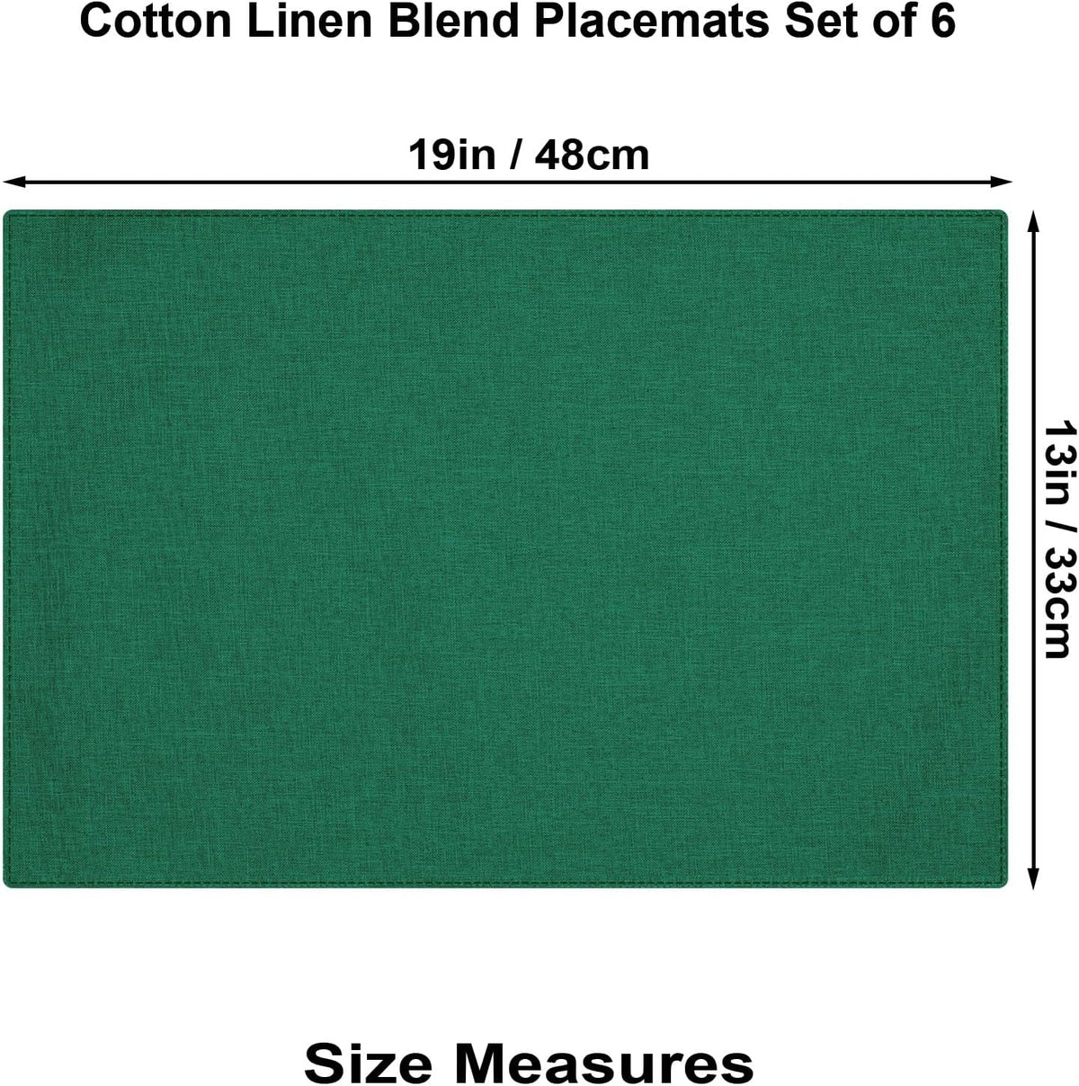 Cloth Placemats Set of 6, Cotton Linen Blend Place Mats, Green | Machine Washable, Double Layered, Heat Resistant