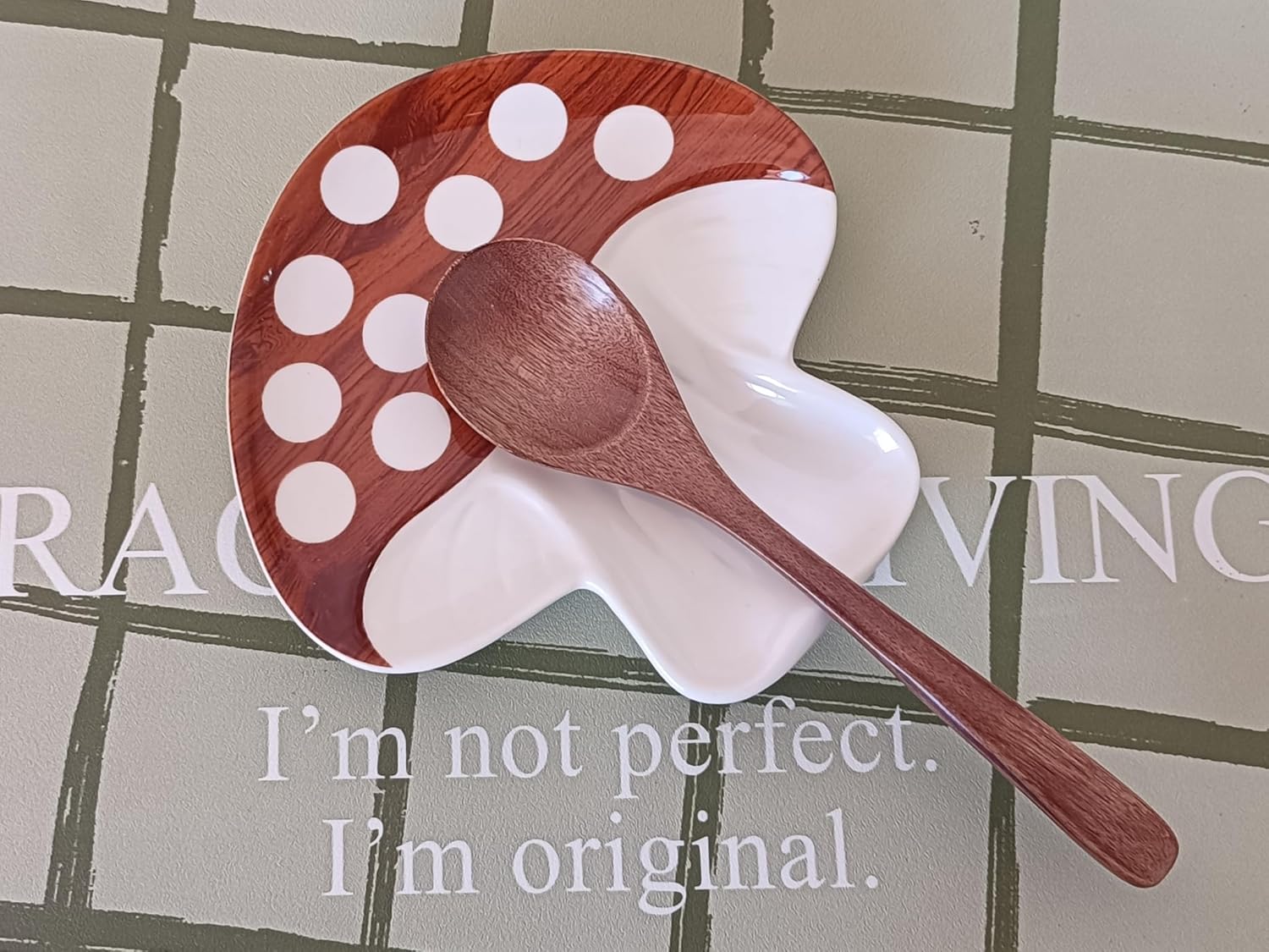 Ceramic Spoon Rest for Stove Top & Kitchen Counter Spoon Holder for Stove & Cooking / Rustic Brown