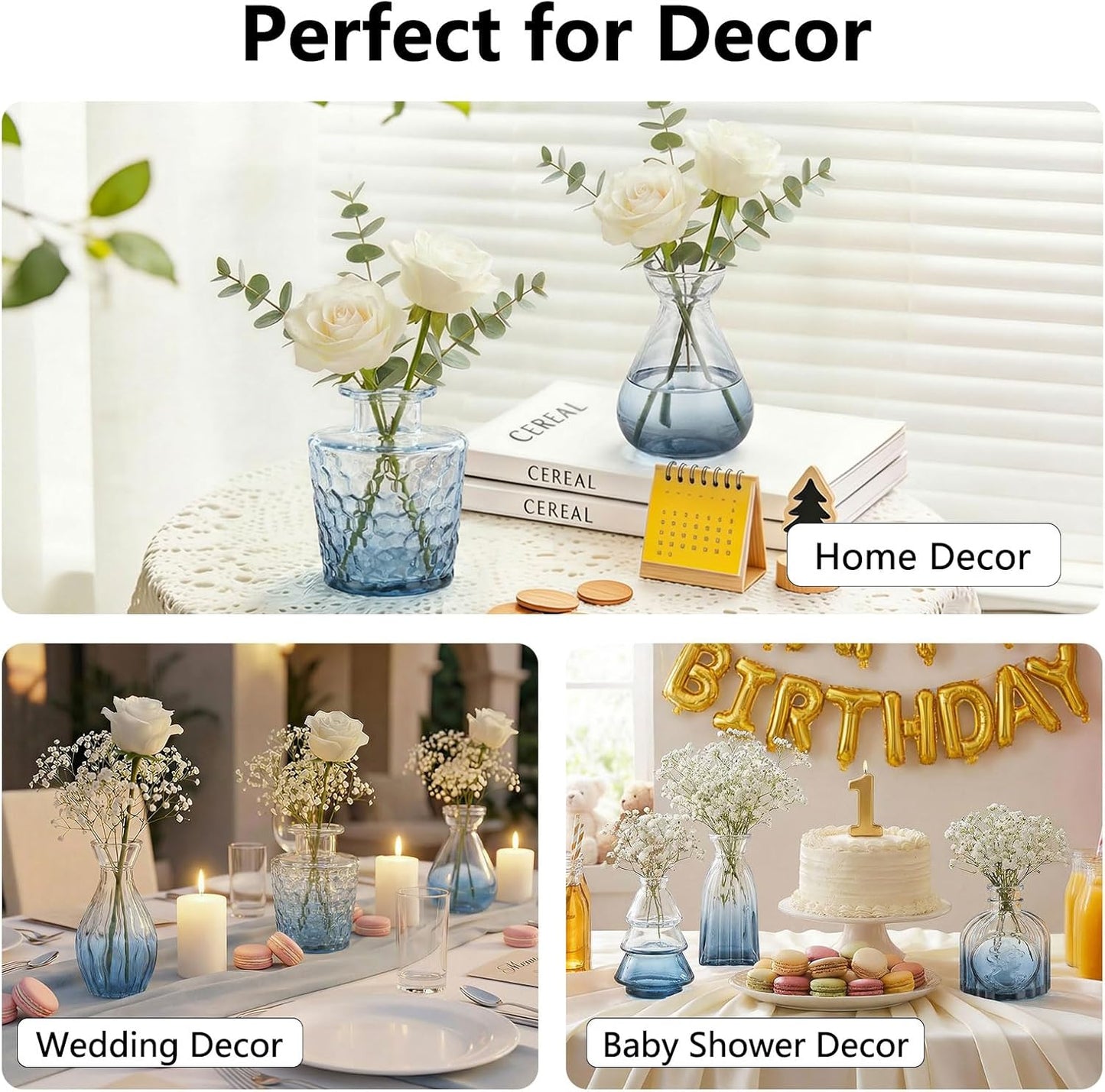 Glass Bud Vases Mini Flower Vase Small Vintage Vases for Centerpiece Table Wedding / Gradient Blue