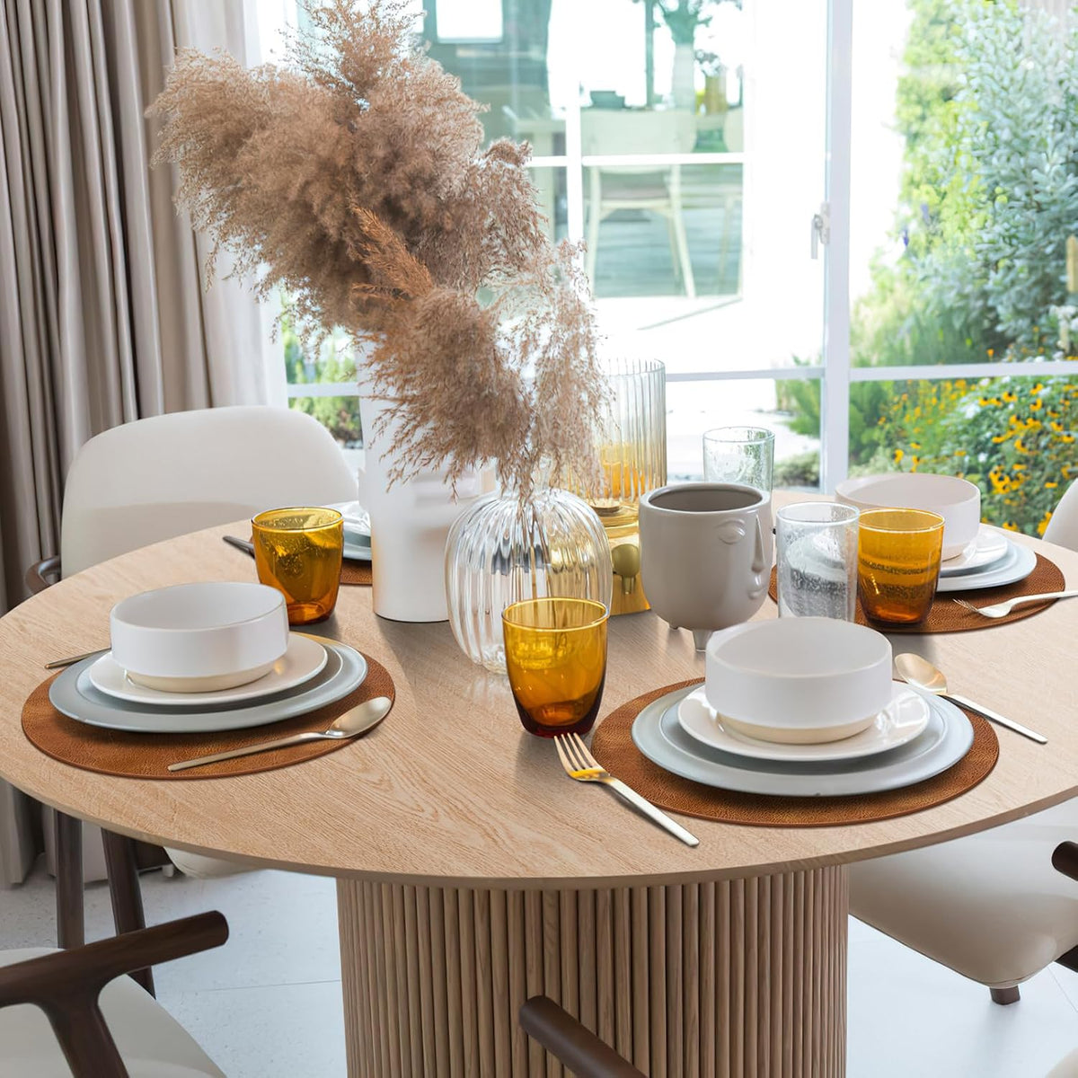 ADRIMER Placemats, Heat Resistant Round Placemats Set of 12 Washable, Waterproof Table Mats, Wipeable Faux Leather