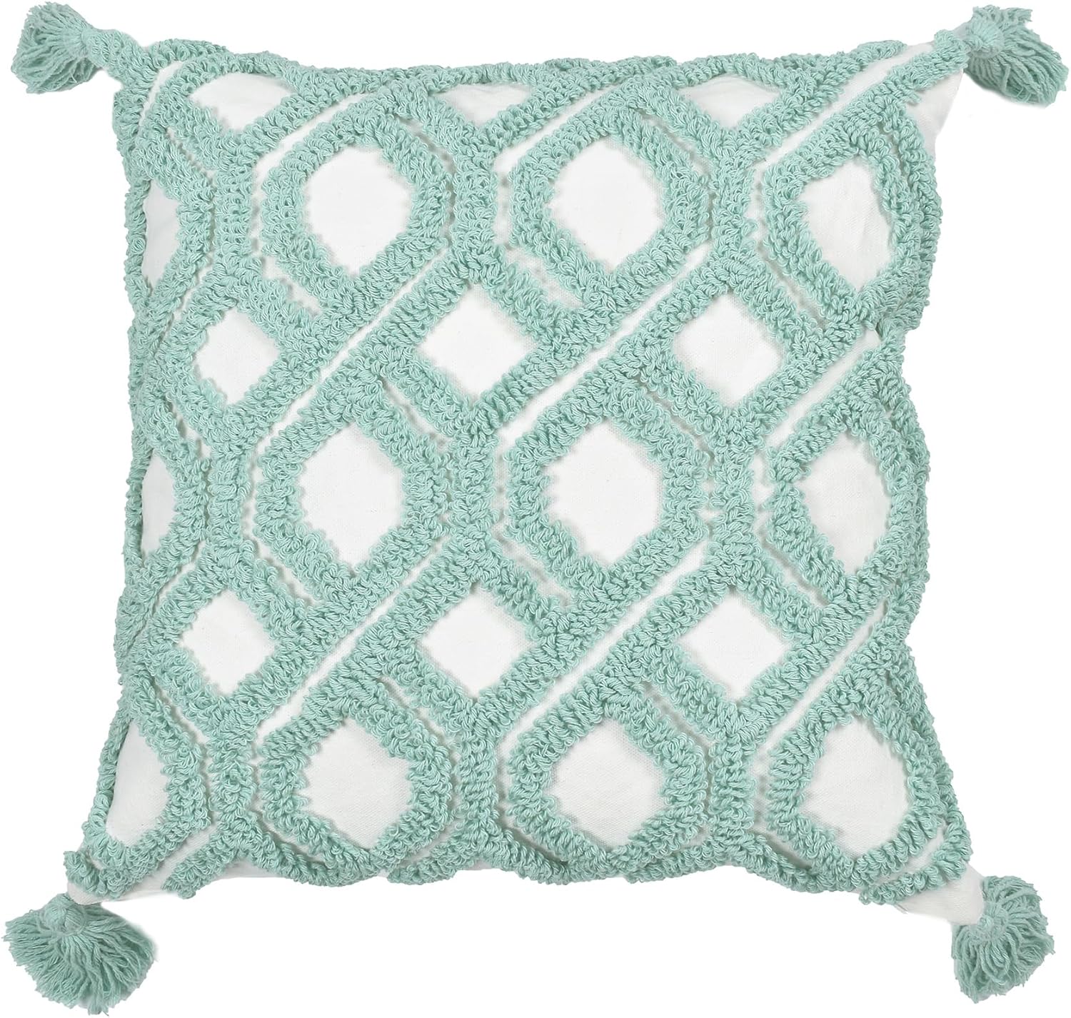 Boho Pillow Covers Boho Tufted Throw Pillow Covers Decorative Tassels Cushion / Boho Aqua / 18 x 18
