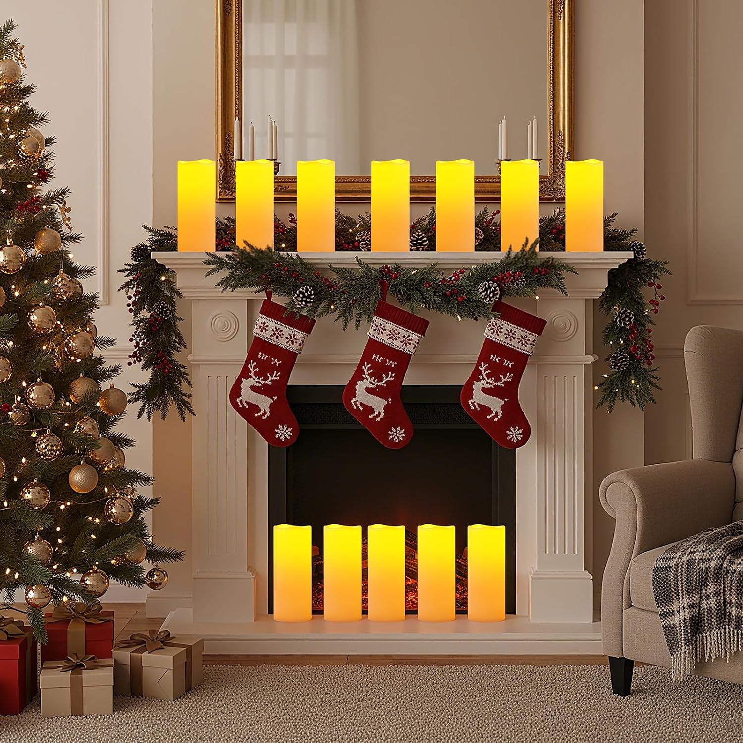 Amagic 10"x4" Large Waterproof Outdoor Flameless Candles with Remote Timer | Battery Operated Electric Fake Candle with