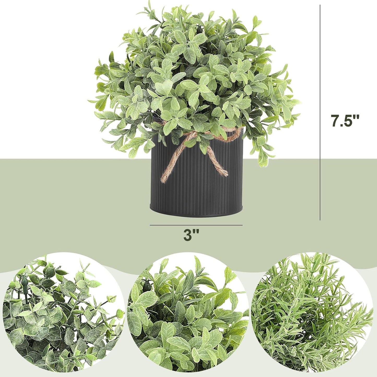Small Fake Plants in Galvanized Metal Pots Artificial Eucalyptus Plants / Black / 3 Inch / Set of 3