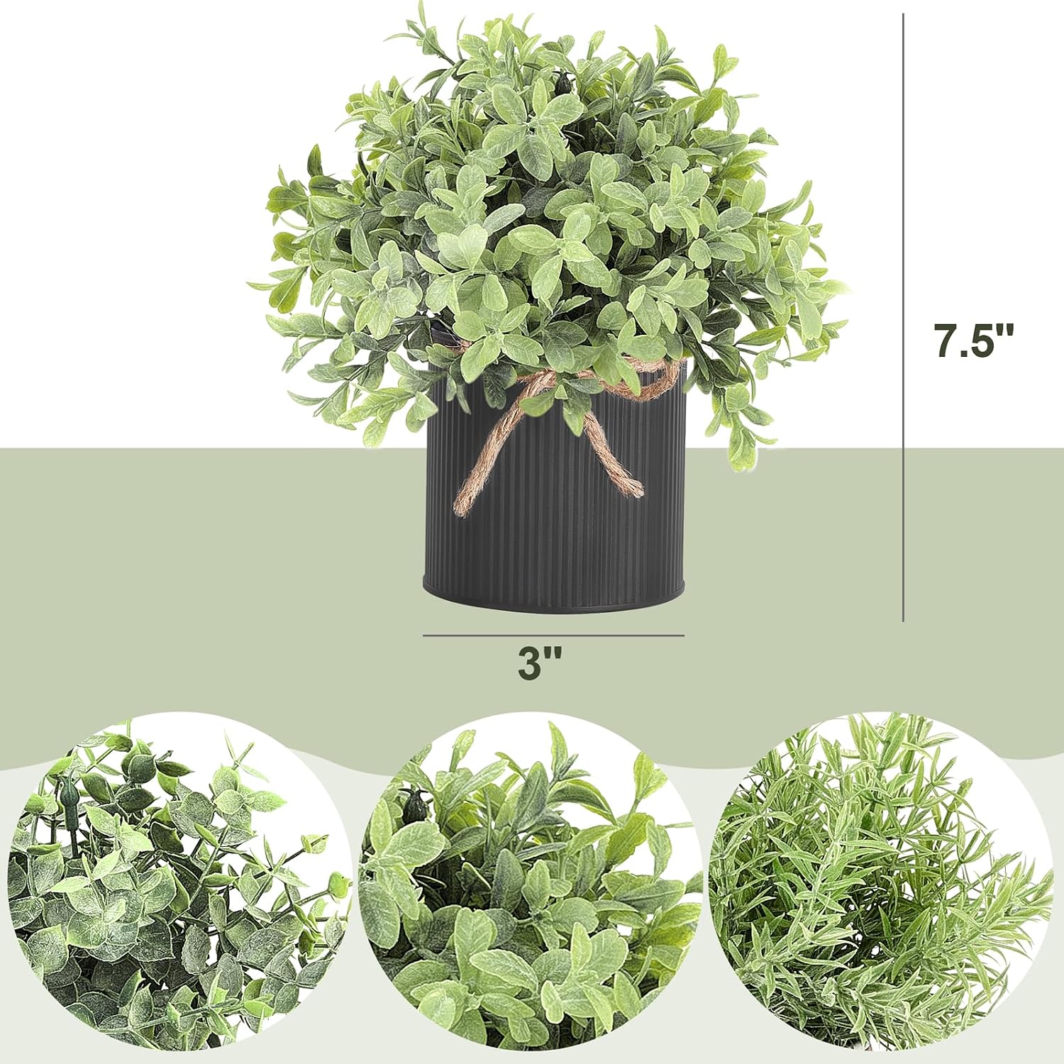 Small Fake Plants in Galvanized Metal Pots Artificial Eucalyptus Plants / Black / 3 Inch / Set of 3