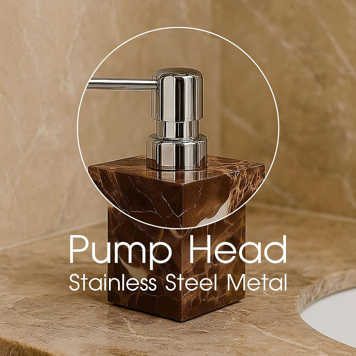 2 Pack Real Natural Marble Soap Dispenser with Stainless Steel Pump Decorative Liquid Hand Soap Bottle for Kitchen