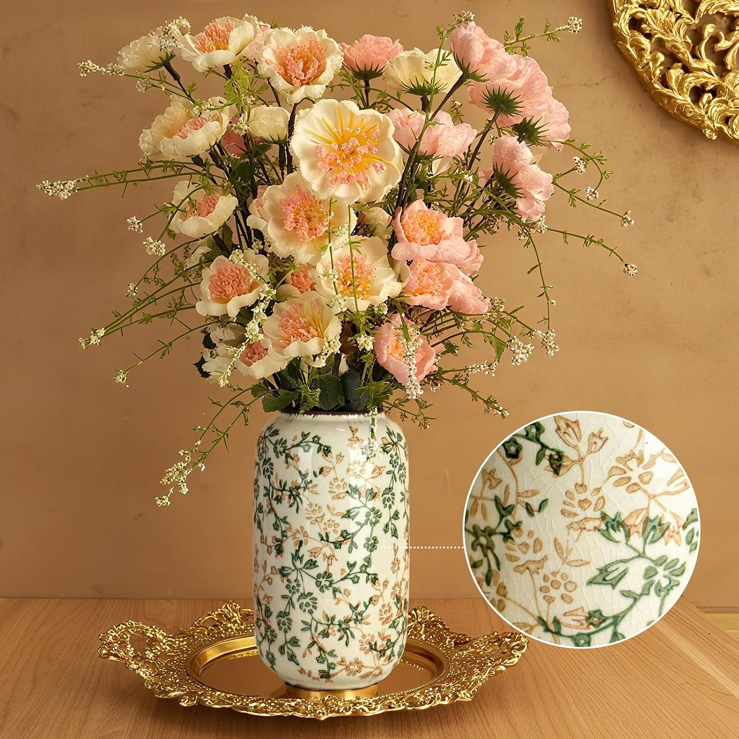 Ceramic Vase for Flowers / Ice Crack Beige