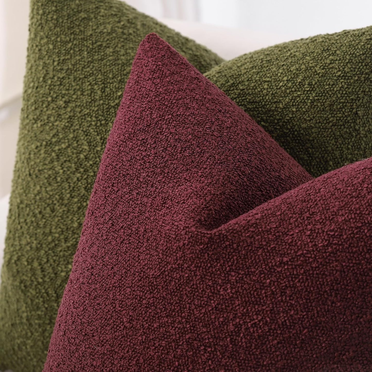 Boucle Decorative Throw Pillow Covers / Burgundy / 18 x 18 / Set of 2