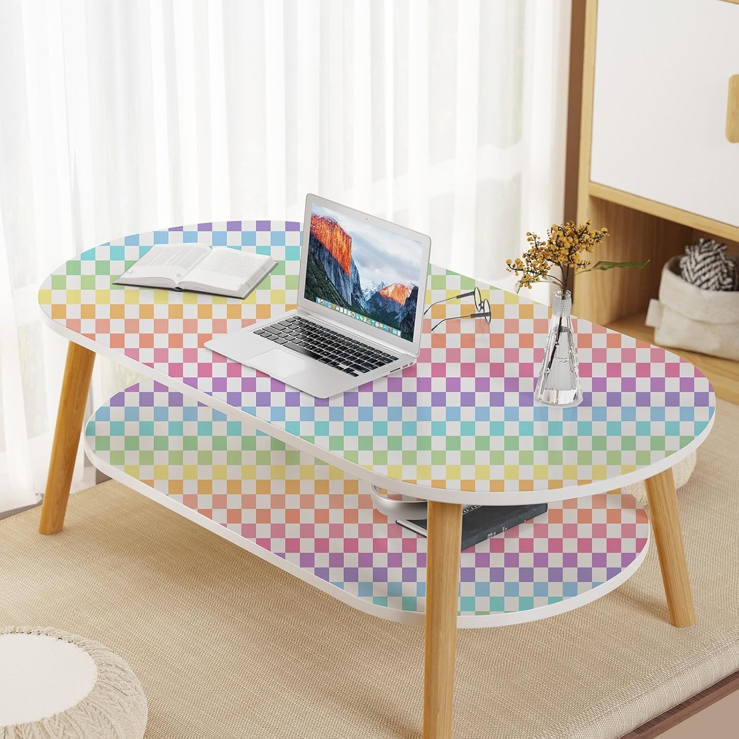 Wallpaper Colorful Waterproof Peel and Stick Contact Paper Vinyl / Rainbow / Checkered / 17.3 x 300