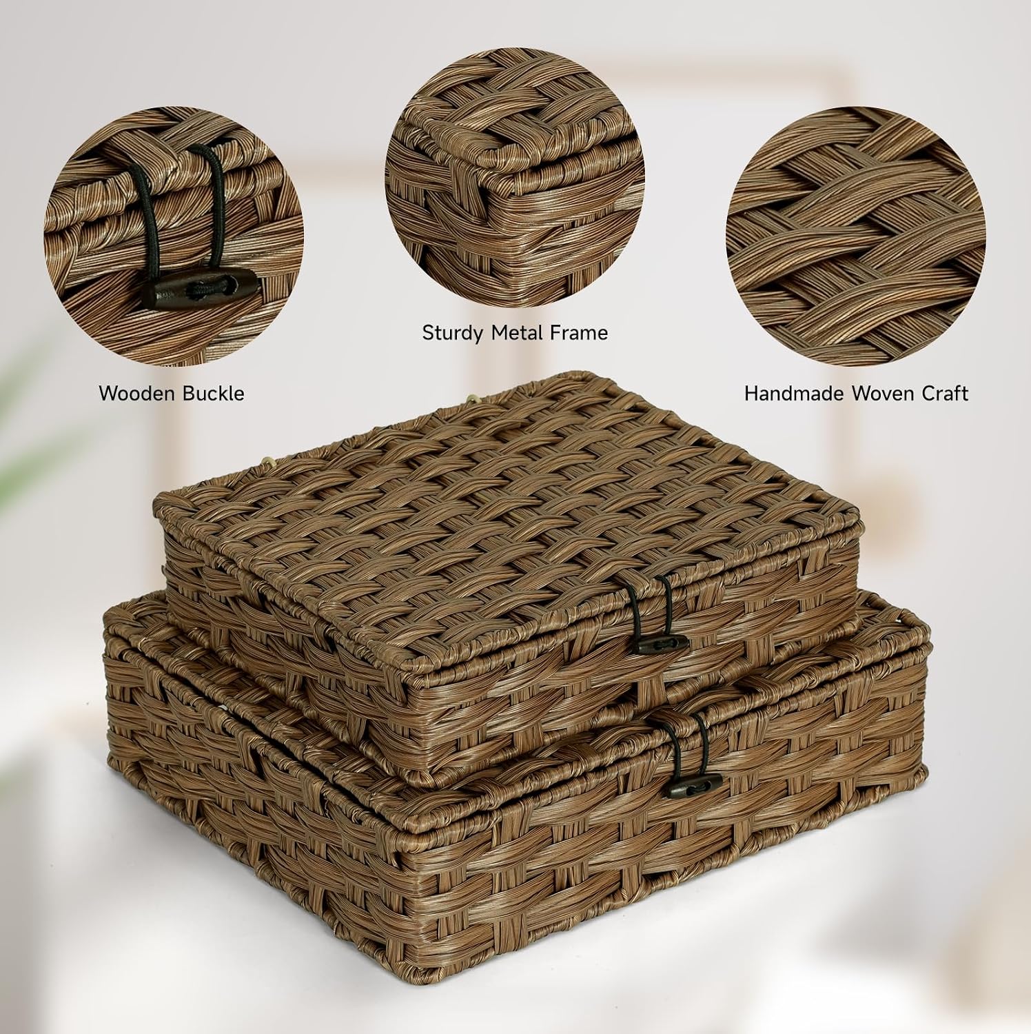 Woven Rattan Organizer Bins / Brown / Set of 2