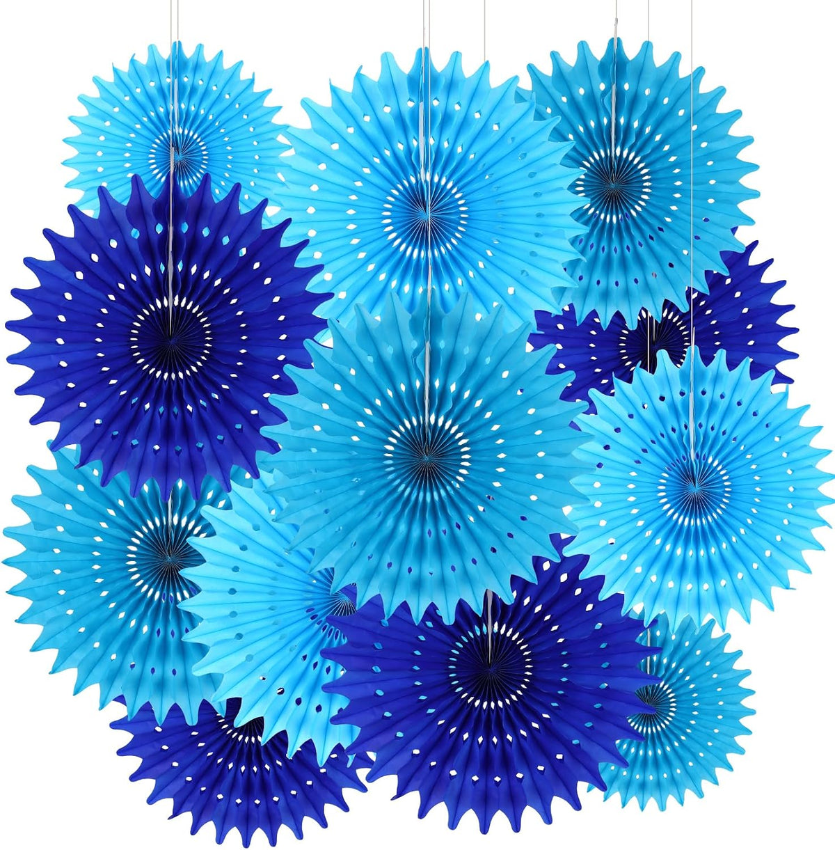 12PCS Paper Fans Blue Party Decorations Tissue Paper Flowers Decorations for Girl Groovy Birthday Baby Shower Wedding Bachelorette Room Wall Hanging Décor