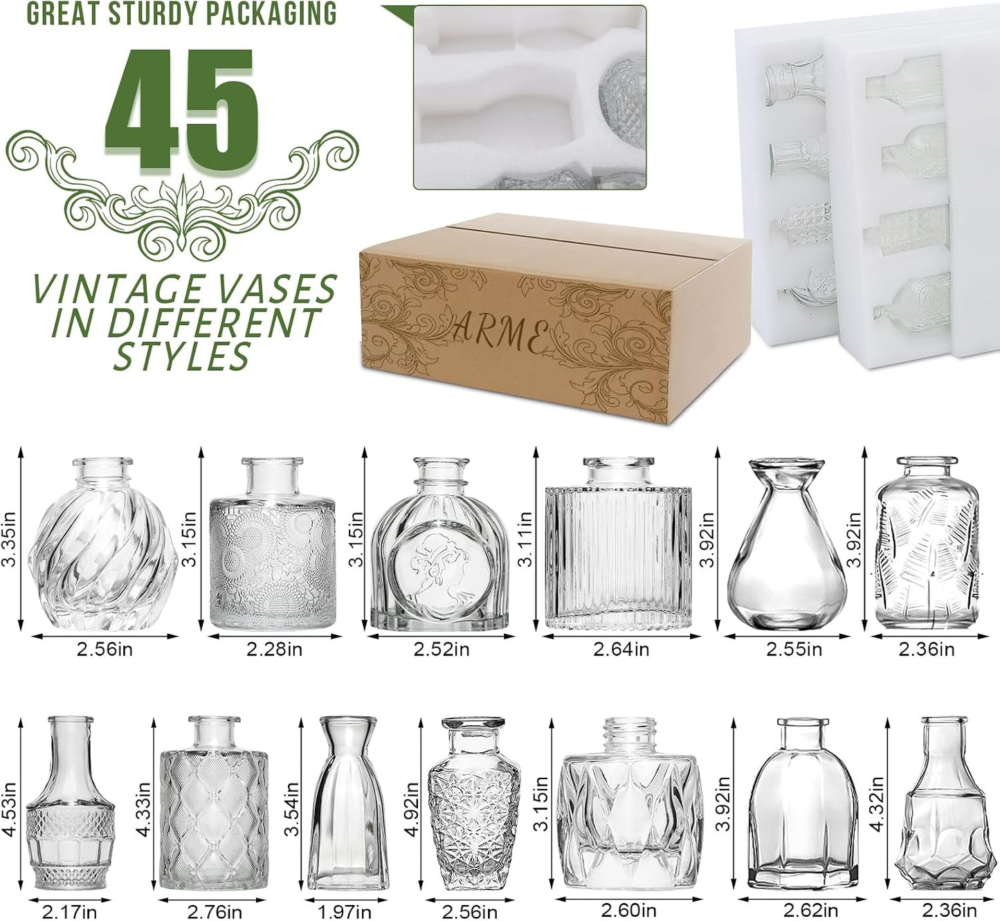 Mini Glass Vases for Flower / Clear / Set of 45