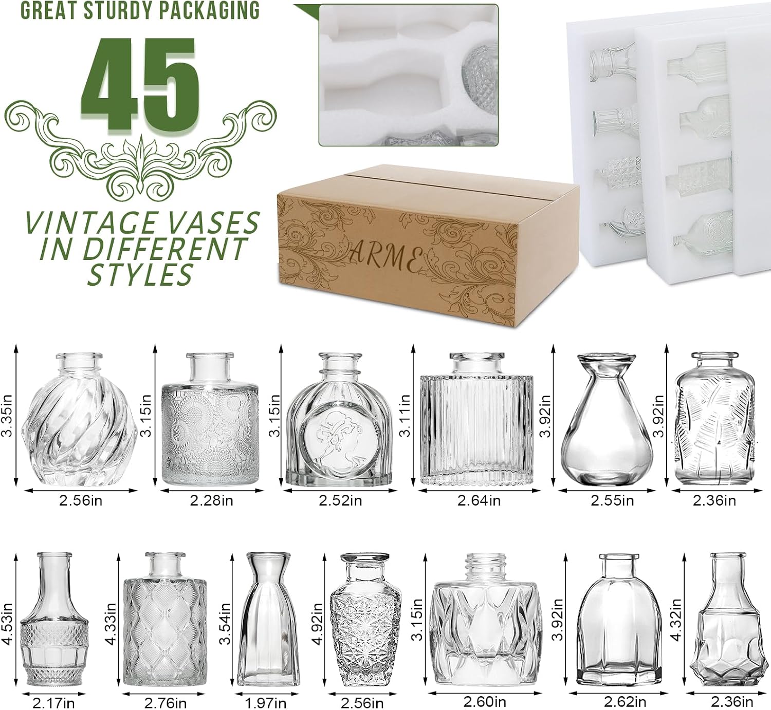 Mini Glass Vases for Flower / Clear / Set of 45