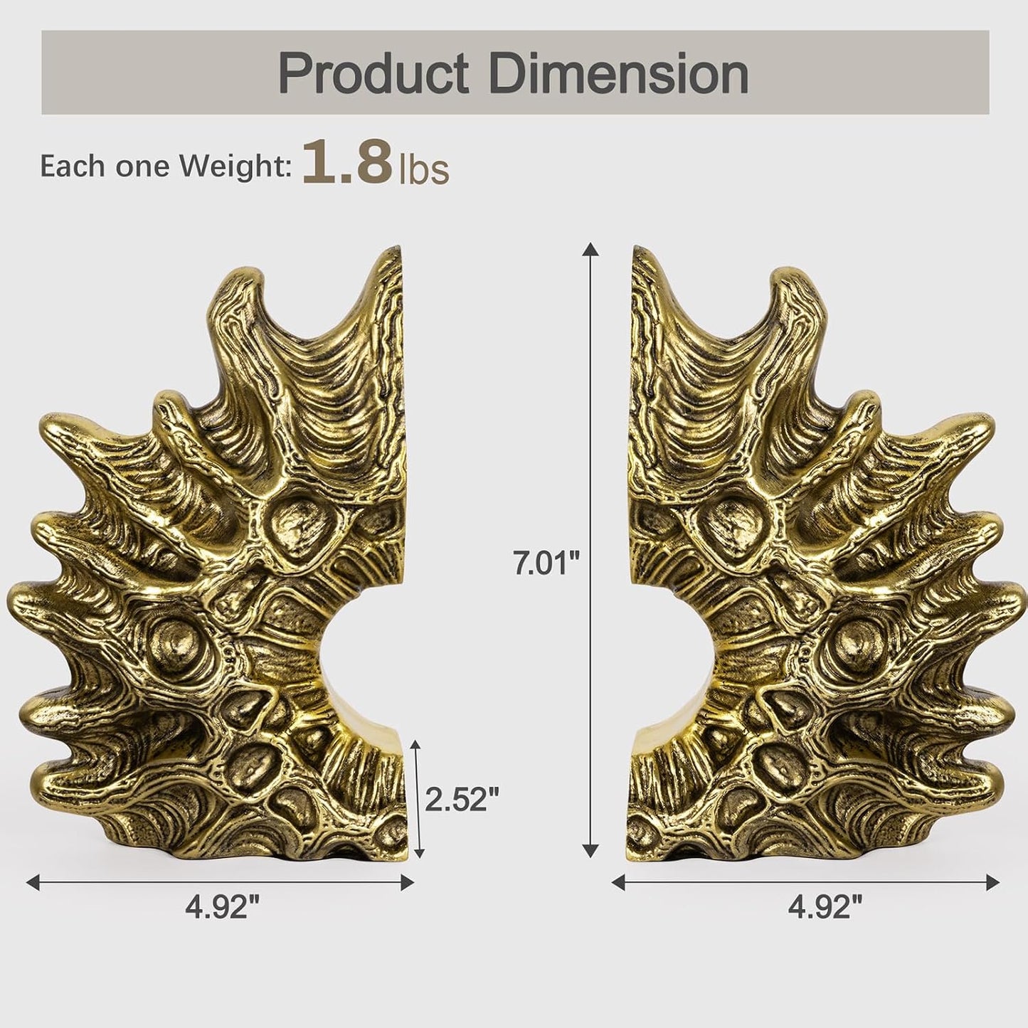 Coral Bookends / Heavy Duty Non-Slip Book Holders / Gold