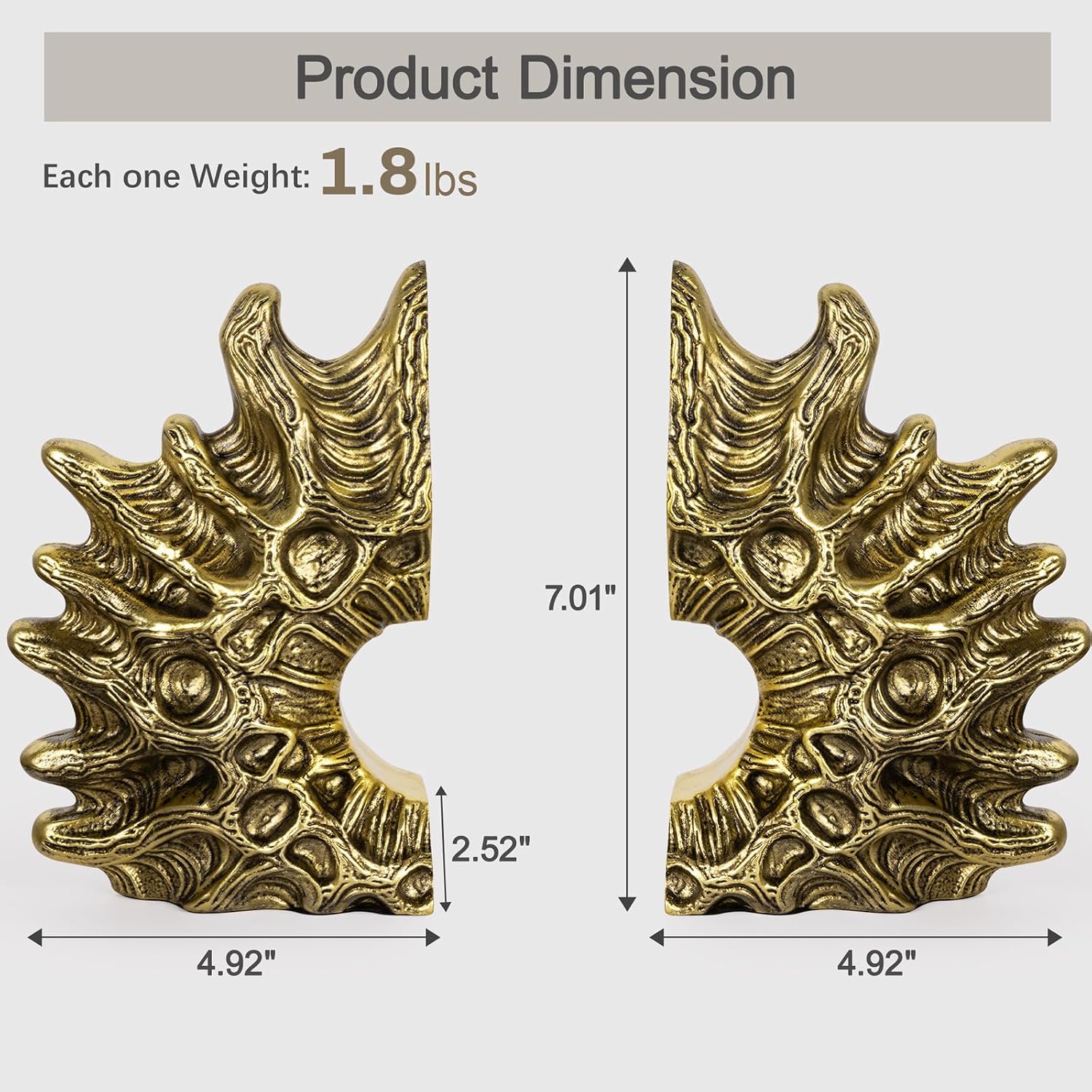 Coral Bookends / Heavy Duty Non-Slip Book Holders / Gold