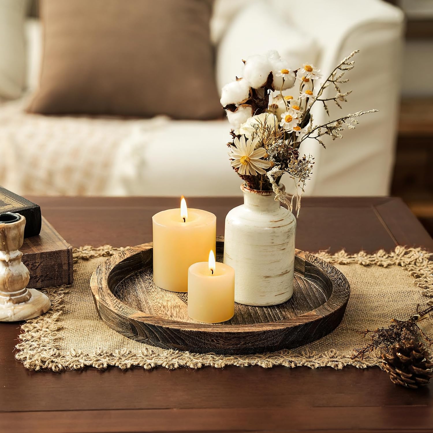 Farmhouse Wooden Candle Tray / Rustic / 11 Inch