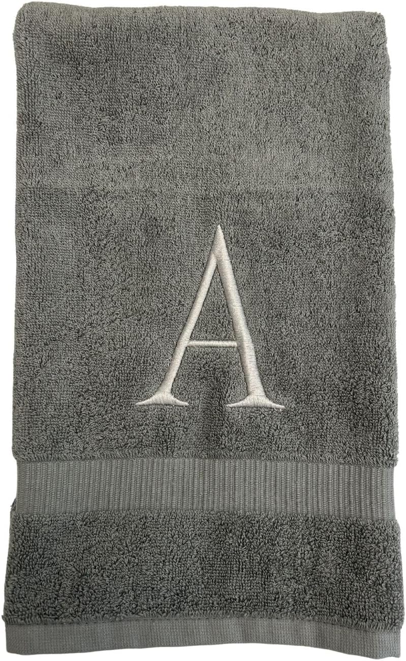 Gray with Silver Monogrammed Hand Towels for Bathroom - Set of 2 Letter T | Luxury Hotel Quality Initial Towels For