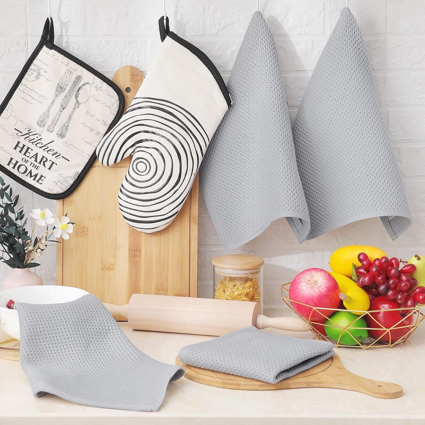 Homaxy 100% Cotton Waffle Weave Kitchen Dish Cloths 12-Pack, Light Gray | 12 x 12 Inches, Ultra Soft Absorbent Dish