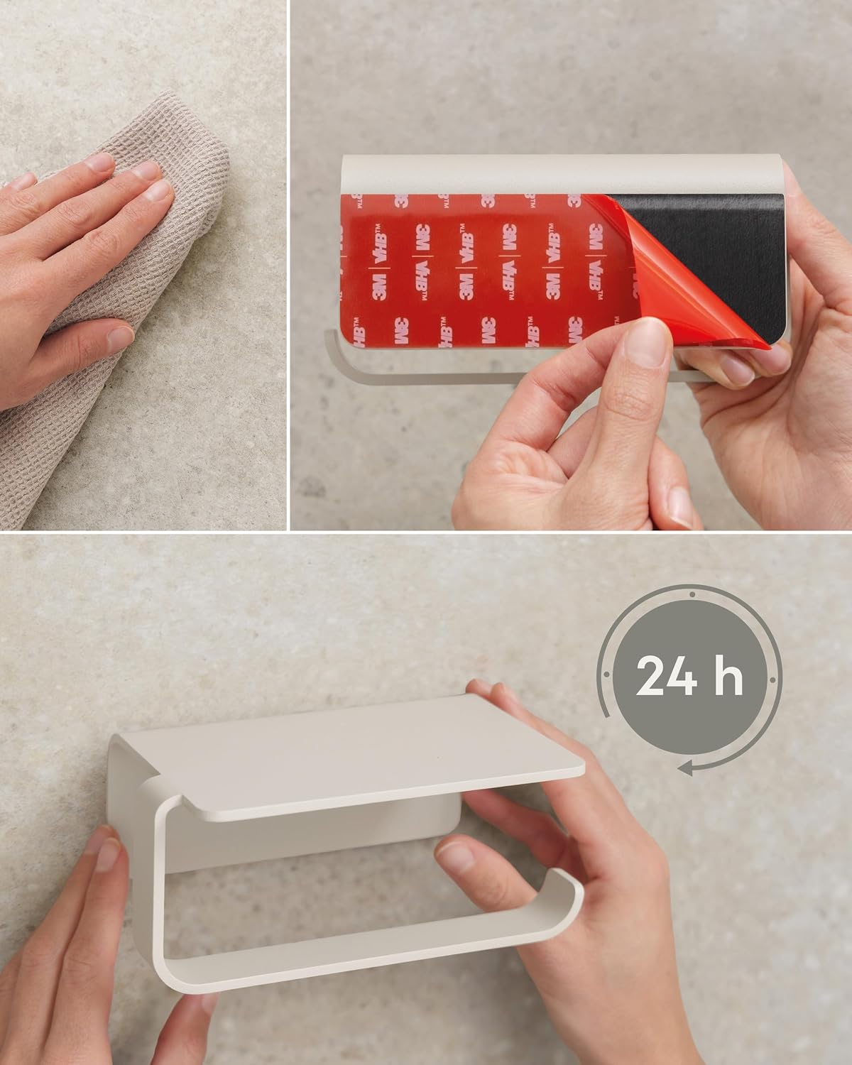 KAZAI. Toilet Paper Holder Wall Mount No Drill | Adhesive Toilet Paper Holder with Shelf | Bathroom Tissue Holder