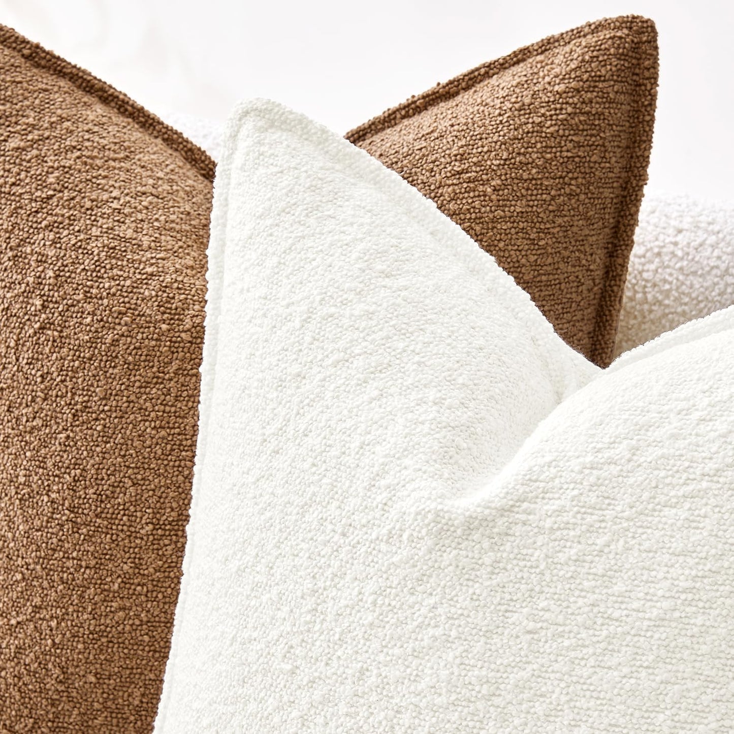 Decorative Textured Boucle Throw Pillow Covers Broadside Thick Boho / 18 x 18 / Brown / Set of 2