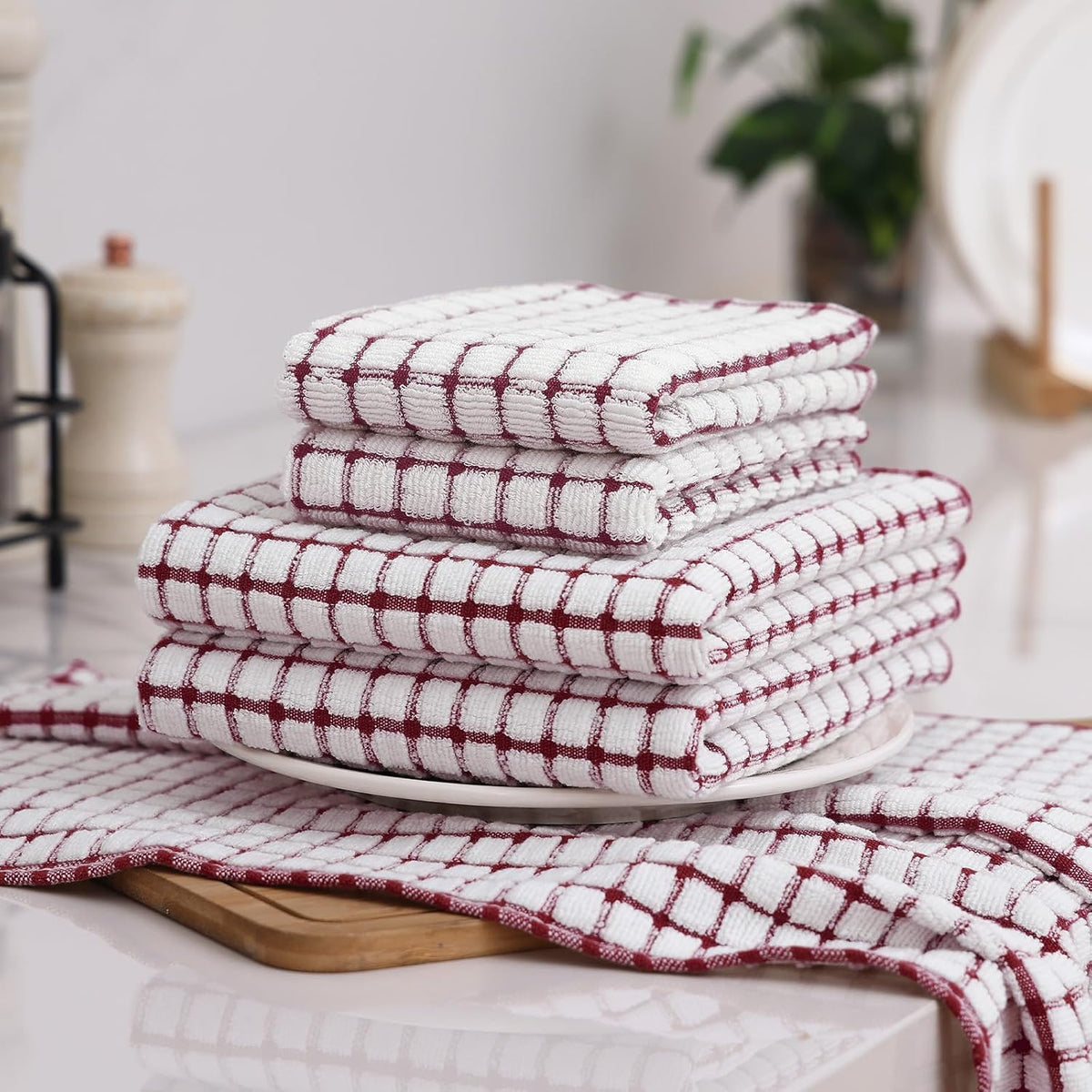 Homaxy Kitchen Towels and Dishcloths Set, Set of 12, Burgundy | Cotton Terry Kitchen Dish Towels, Super Soft and