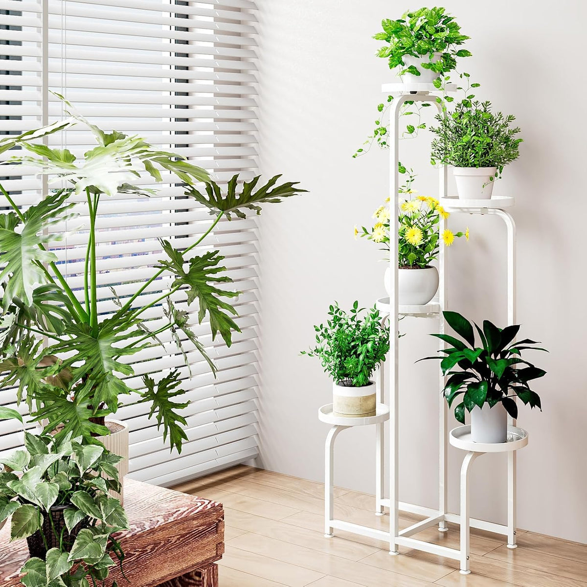 INGIORDAR Plant Stand Indoor Outdoor Corner Tall Plant Shelf 5 Tier Metal | Space-saving Tiered Design Displays