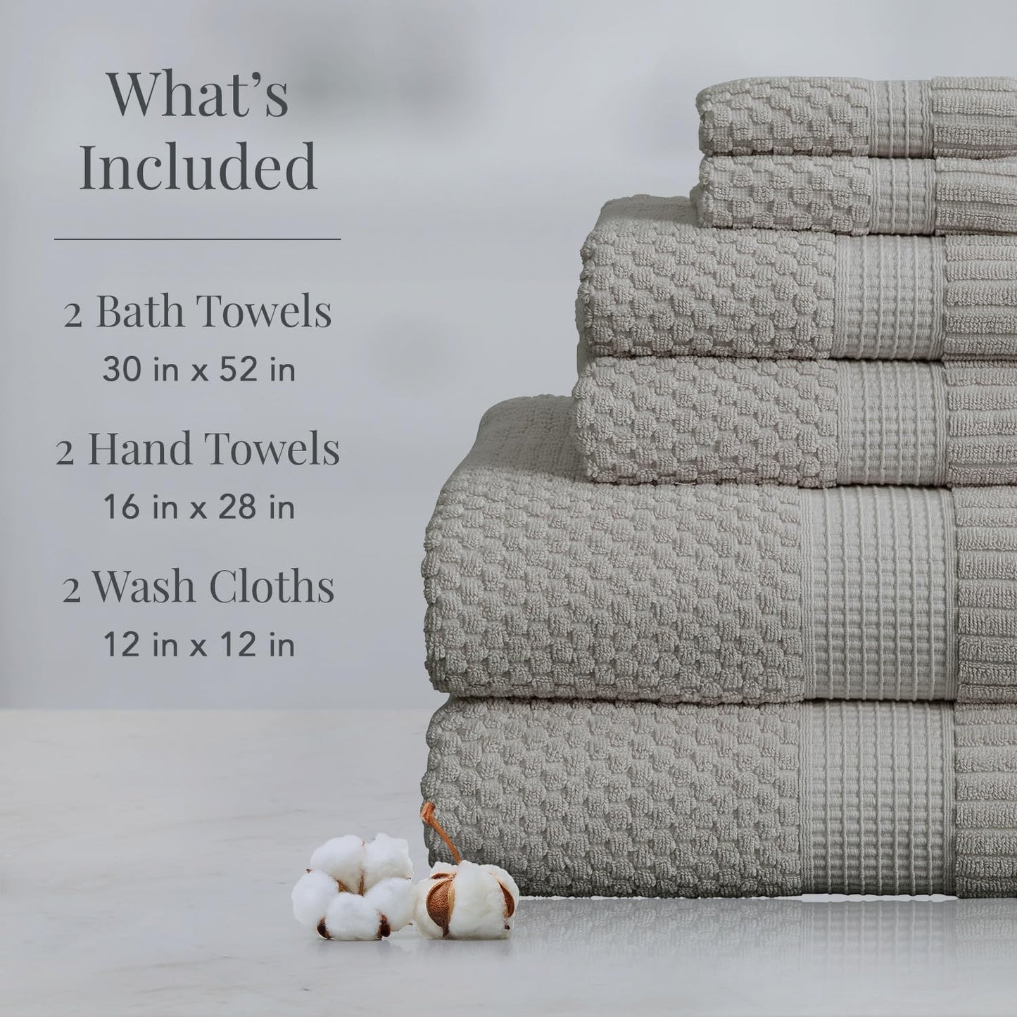NY Loft 100% Cotton 6-Piece Bath Towel Set | Grey | Oeko-TEX | Quick-Dry | 30" x 52" Bath Towels | 16" x 28" Hand