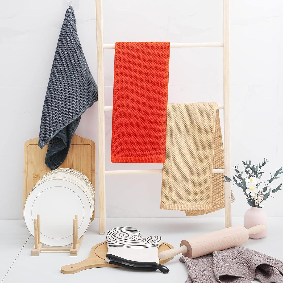 Homaxy 100% Cotton Waffle Weave Kitchen Dish Towels 12-Pack, Apricot | 13 x 28 Inches, Ultra Soft Absorbent Dish