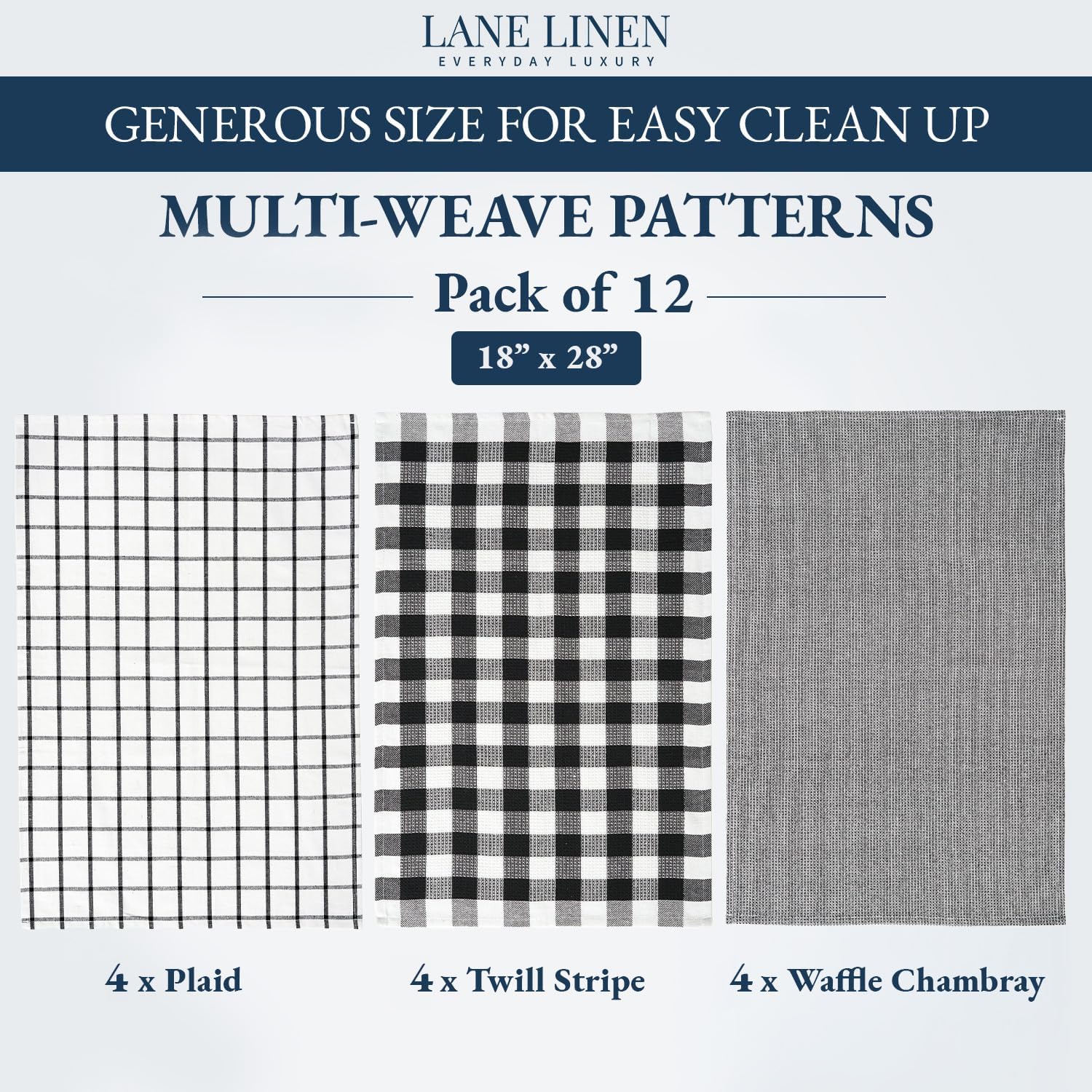 LANE LINEN Kitchen Dish Towels Set of 12 – 18”x28” Soft & Quick-Drying Hand and Tea Towels, Premium Decorative Kitchen