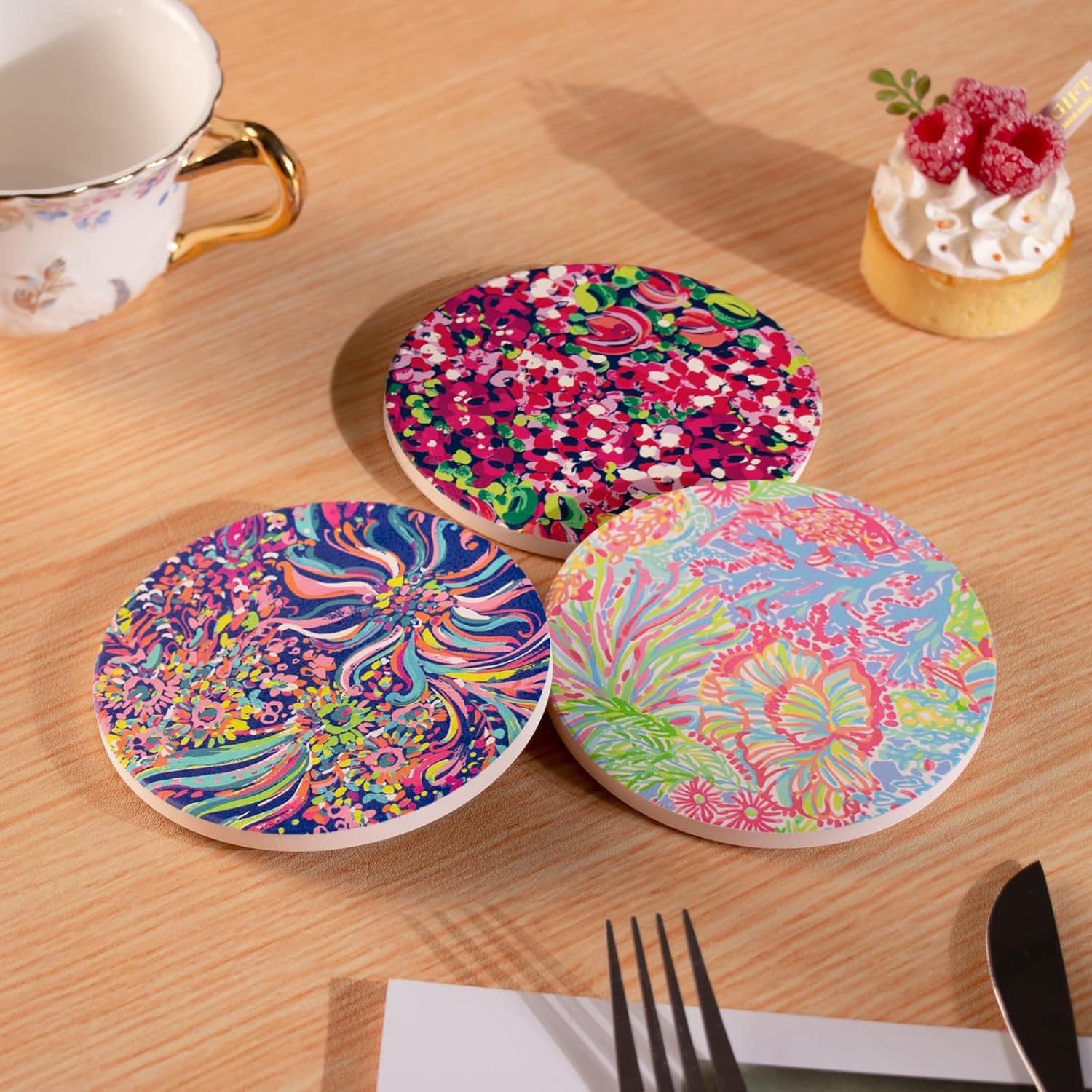 Absorbent Ceramic Coaster / 4 Inch / Set of 6