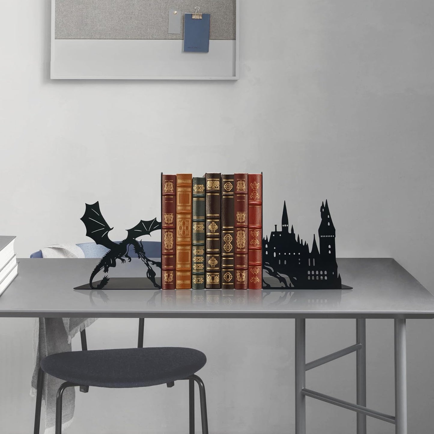 Unique Metal Castle Dragon Bookends