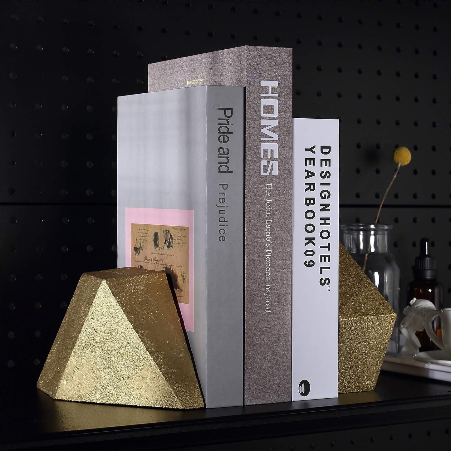 Abstract Bookends / Decorative Cast Iron Bookends / Gold