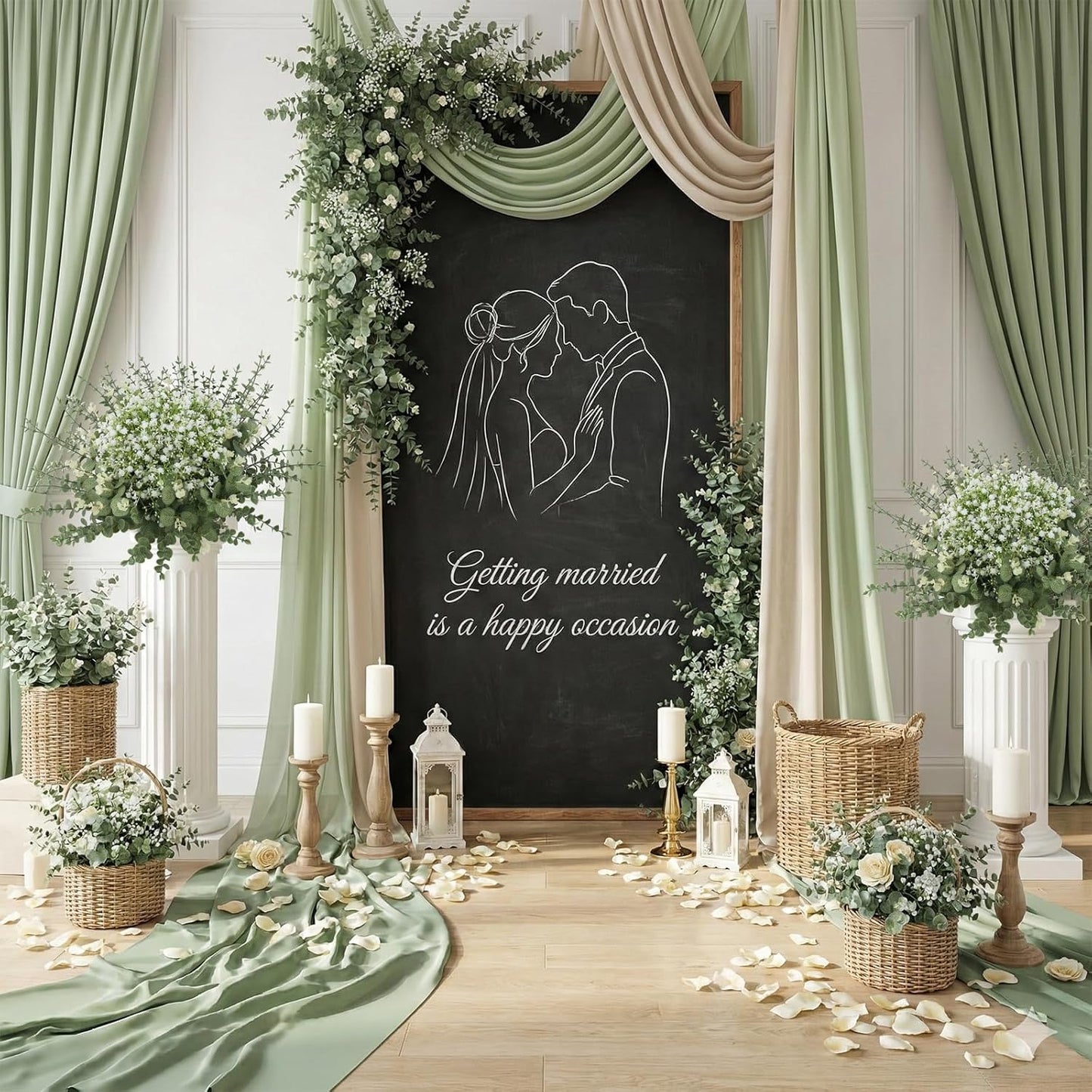 Baby Breath Artificial Flowers Bulk and Eucalyptus Leaves / Green and White / Set of 100