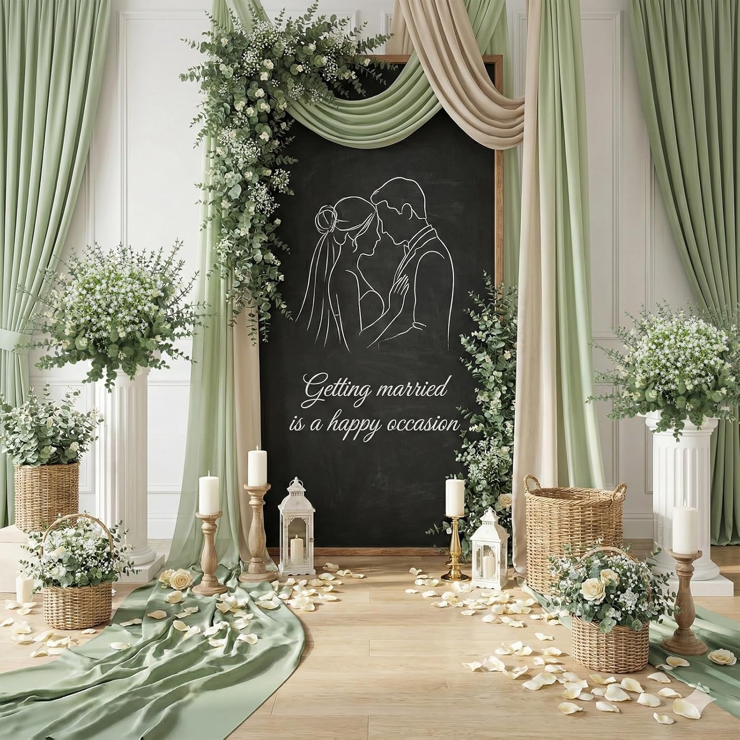 Baby Breath Artificial Flowers Bulk and Eucalyptus Leaves / Green and White / Set of 100