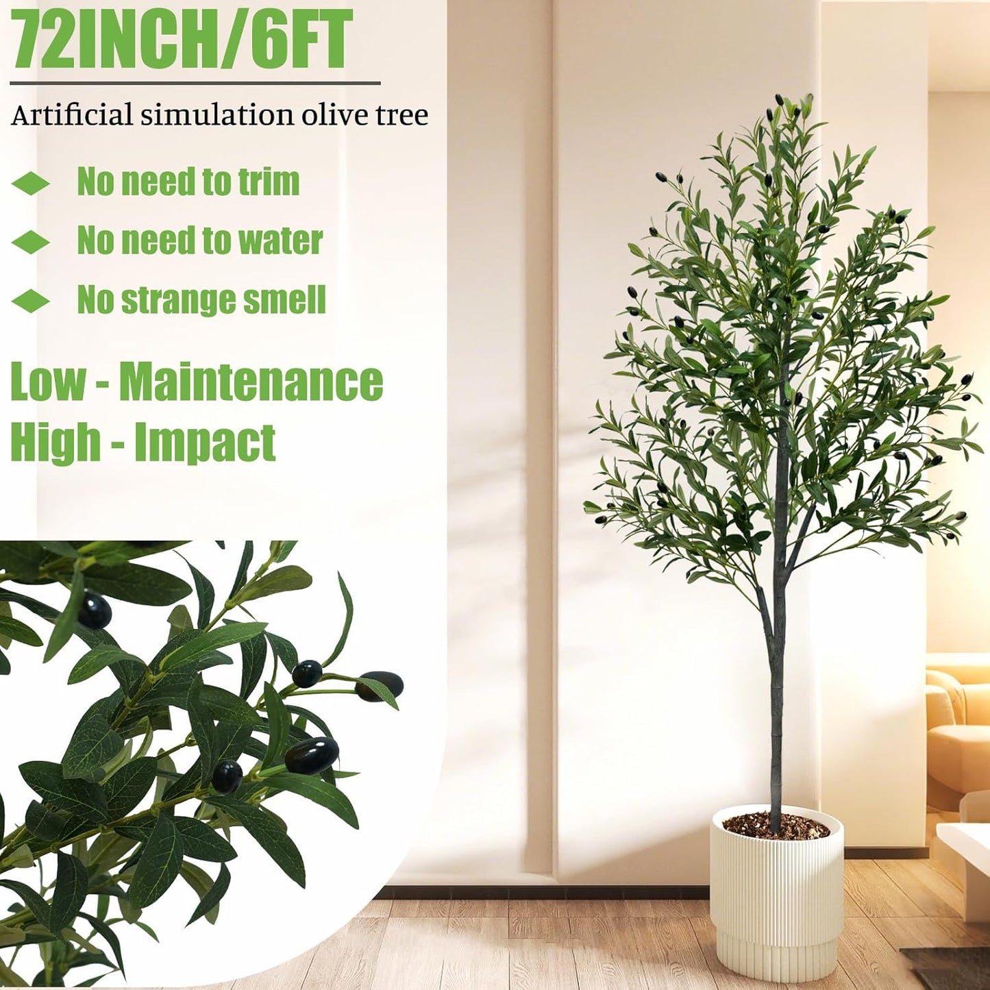 Artificial Plants Indoor / 6FT / Natural / 6 Inch