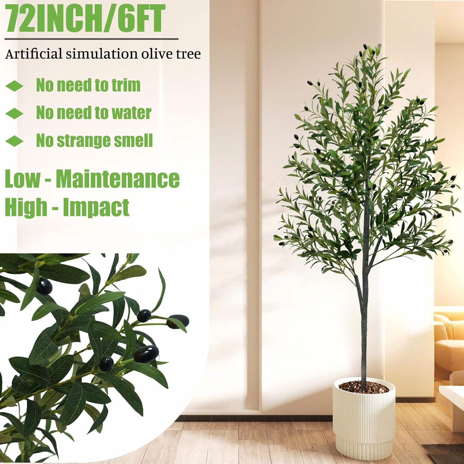 Artificial Plants Indoor / 6FT / Natural / 6 Inch