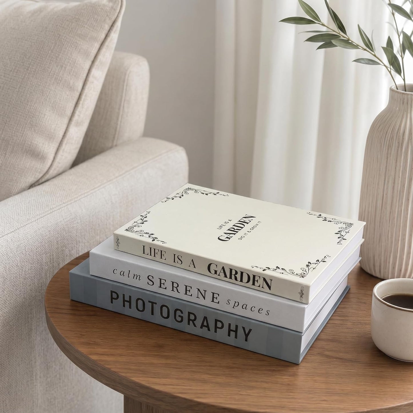 Faux Book Storage Boxes / Sage-beige / 3 Books / Set of 3